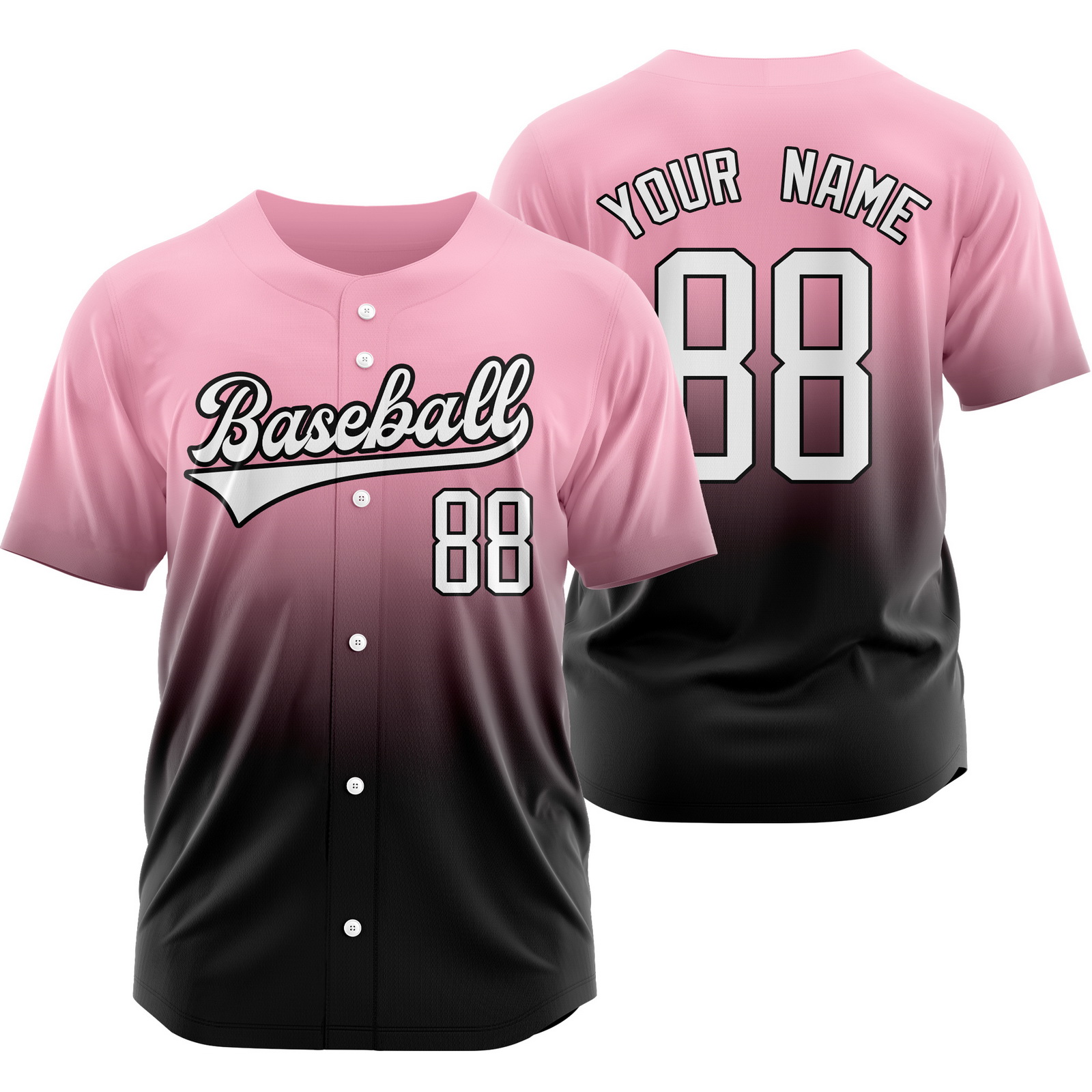 Custom Pink Black Baseball Jersey Short Sleeve Shirt