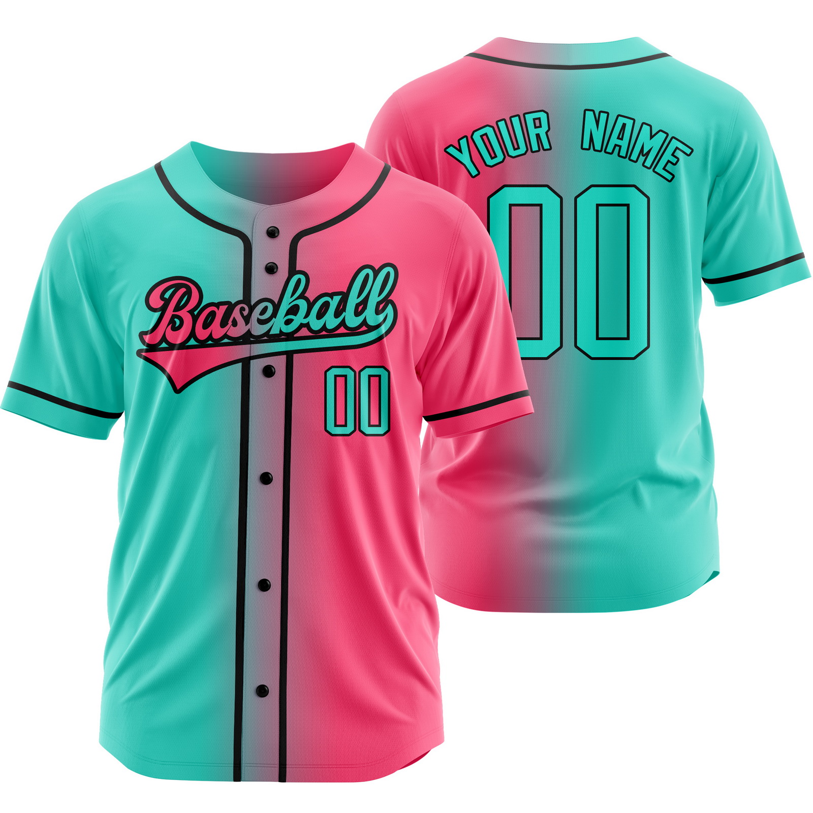 Custom Pink Teal Baseball Jersey Short Sleeve Shirt