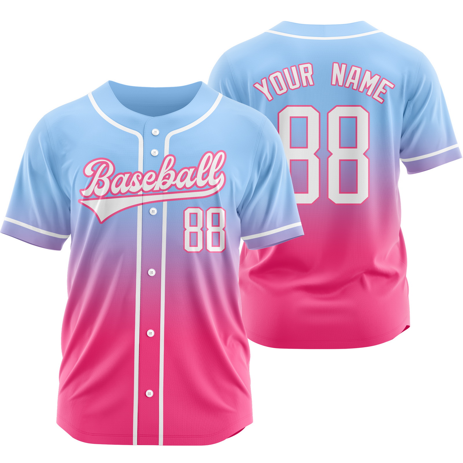 Custom Blue Pink August Baseball Jersey Short Sleeve Shirt