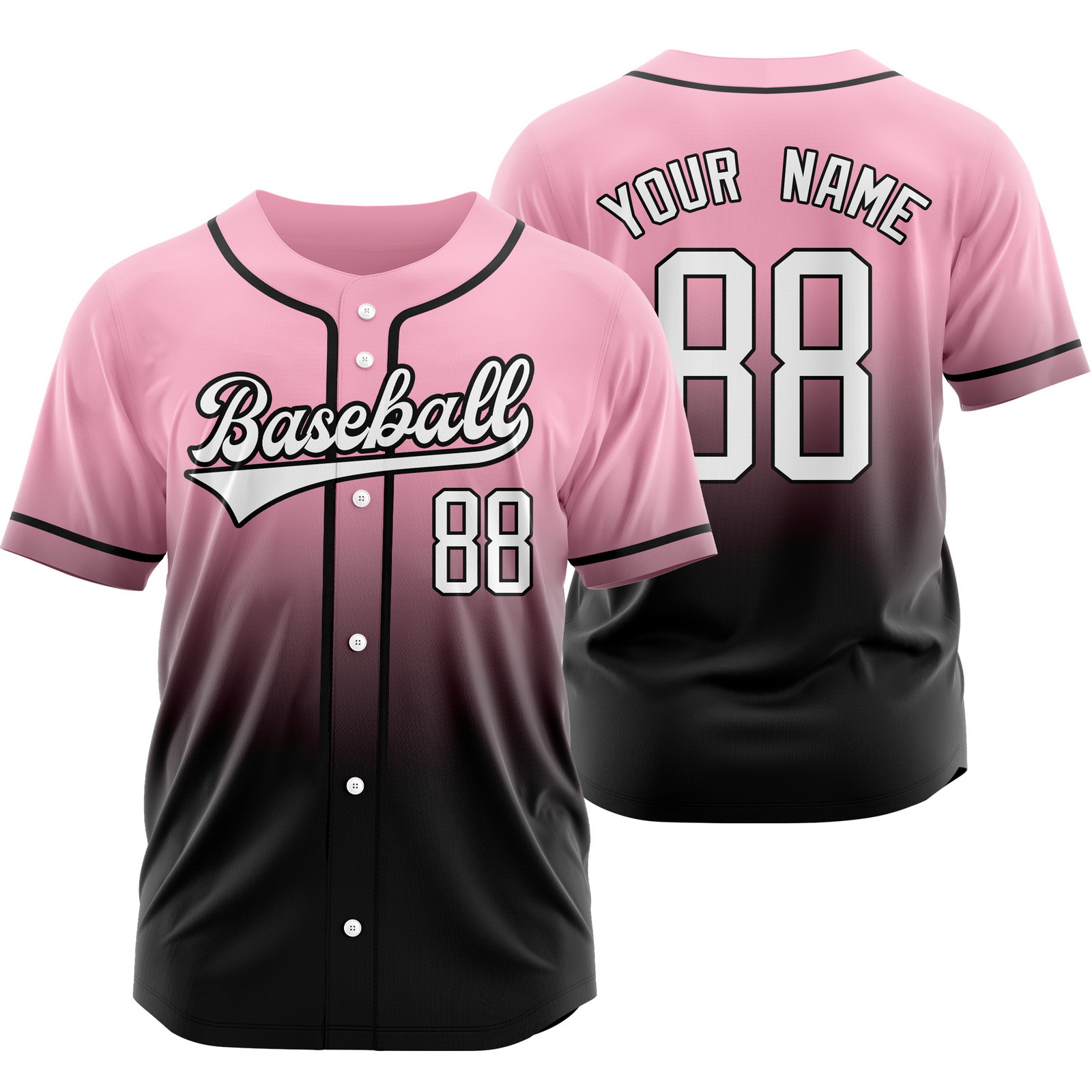 Custom Pink Black V-Neck Baseball Jersey Short Sleeve Shirt