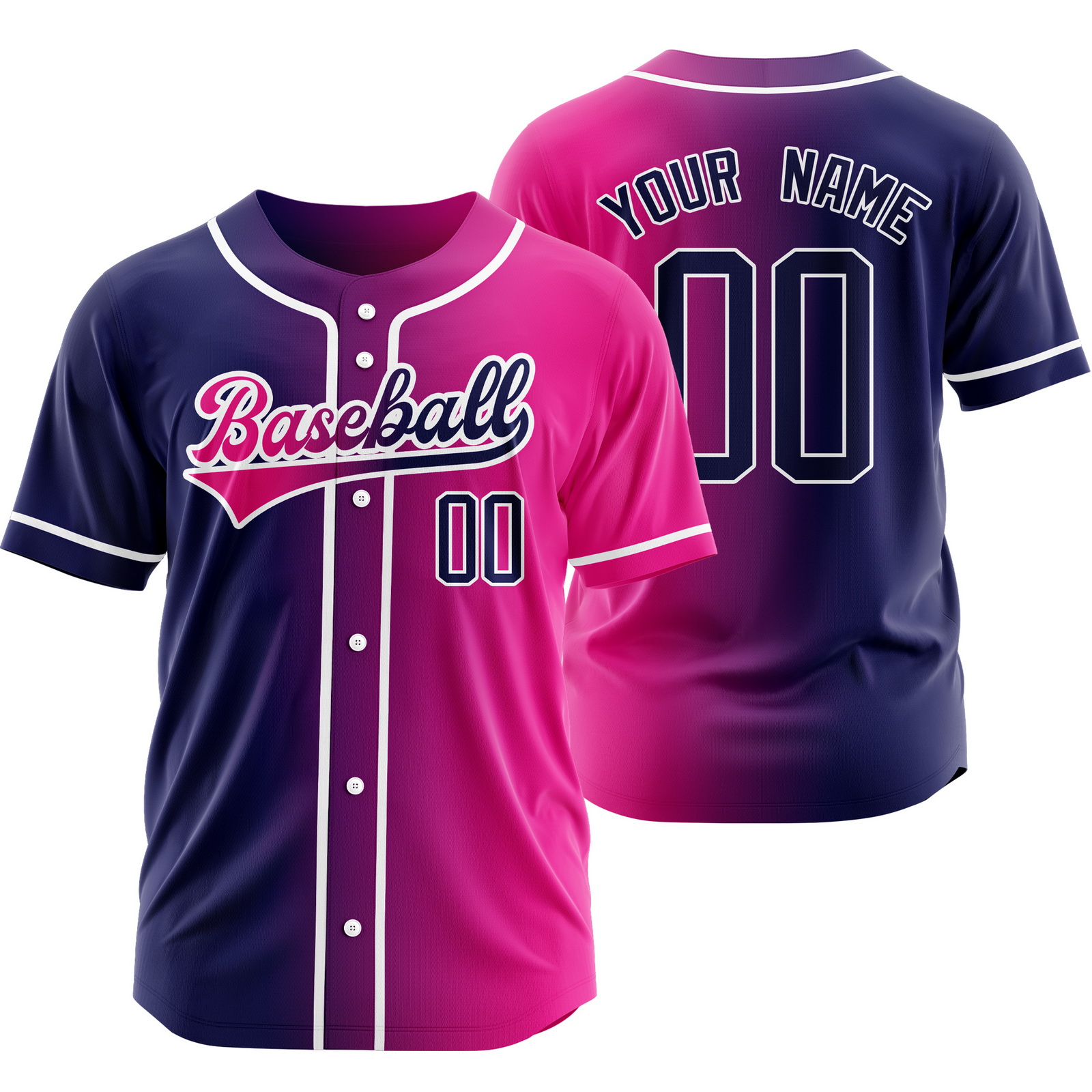 Custom Pink Navy Baseball Jersey Short Sleeve Shirt