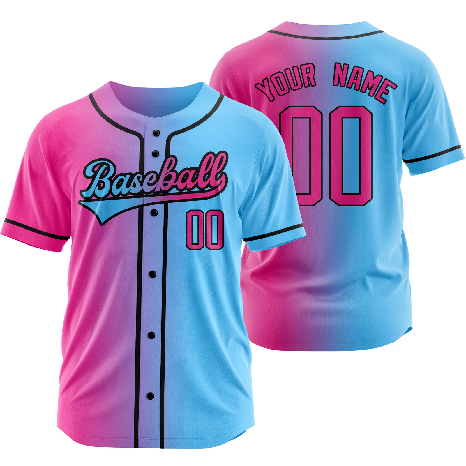 Custom Pink Blue Baseball Jersey Short Sleeve Shirt
