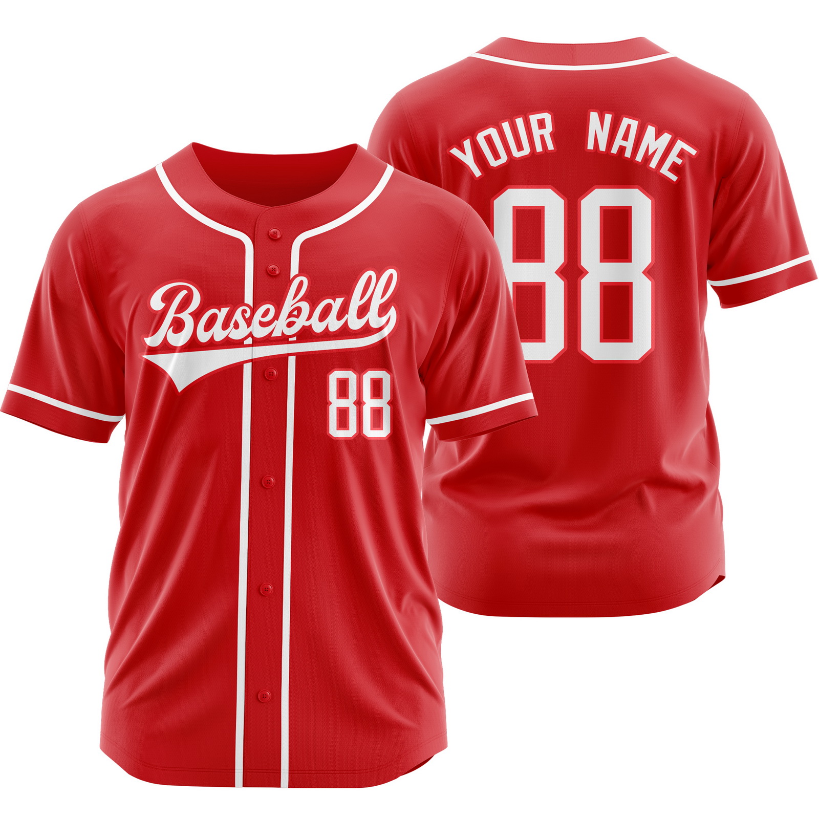 Custom Red White Baseball Jersey Short Sleeve Shirt