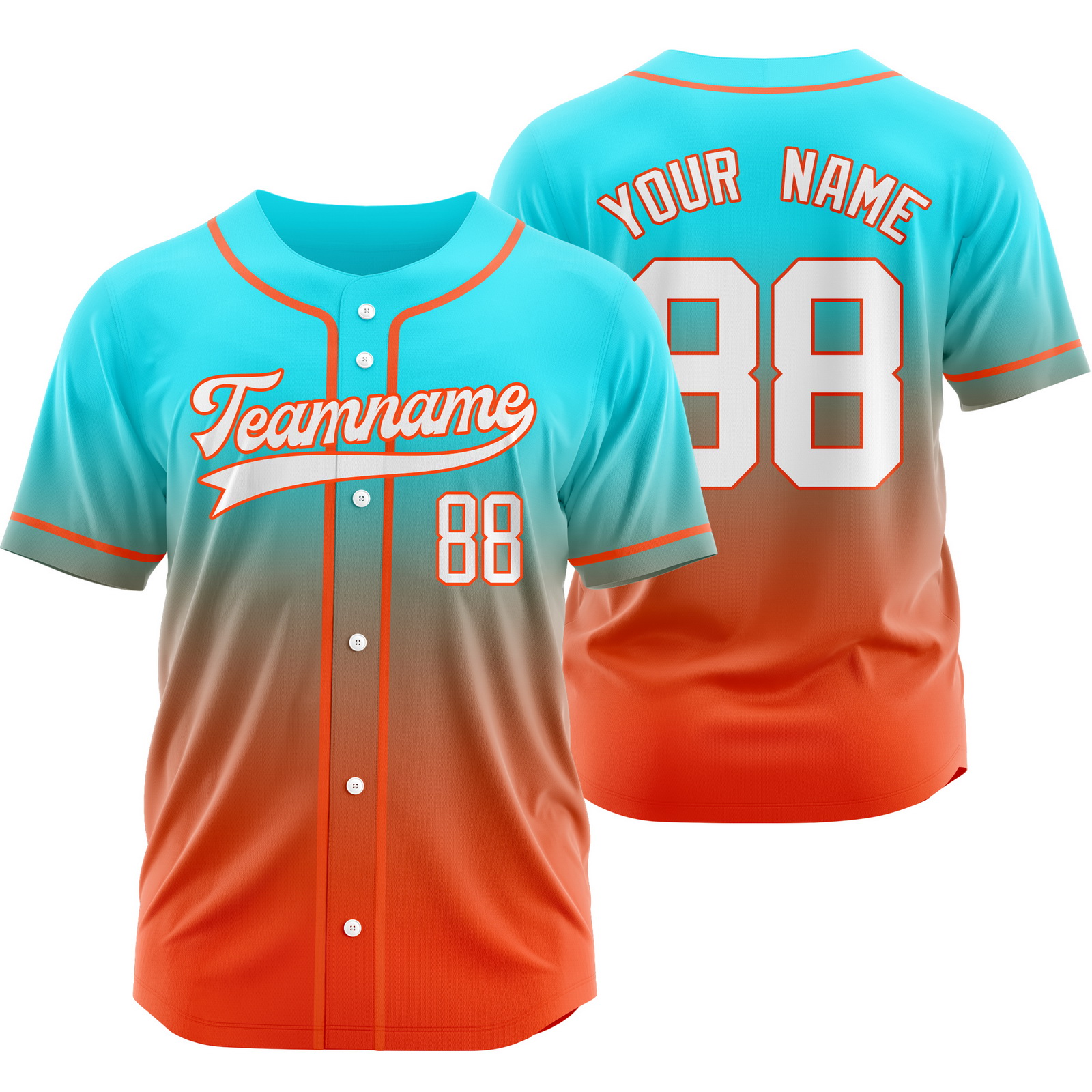 Custom Teal Orange Gradient Jersey Personalized Shirt