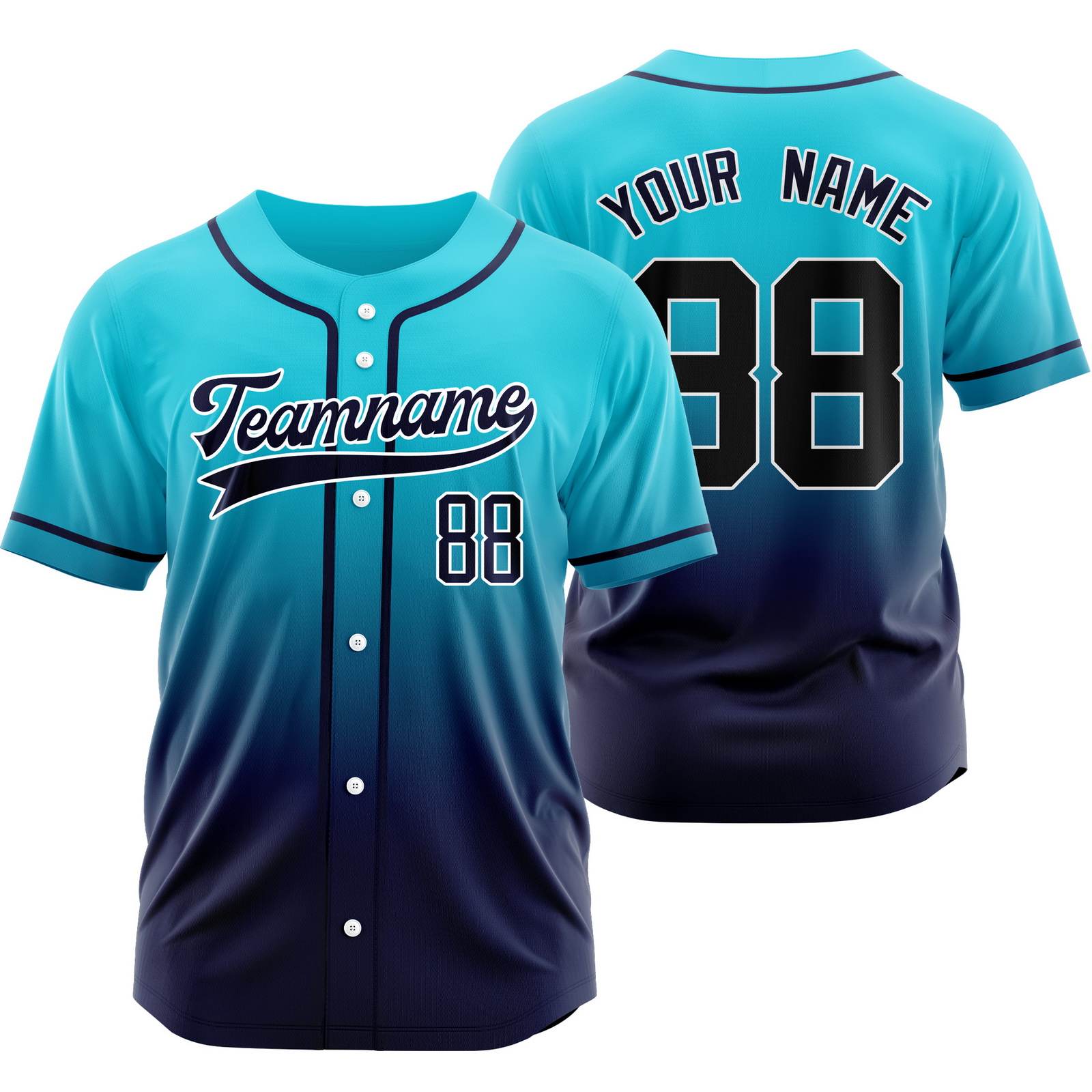 Custom Teal Navy Gradient Jersey Personalized Shirt