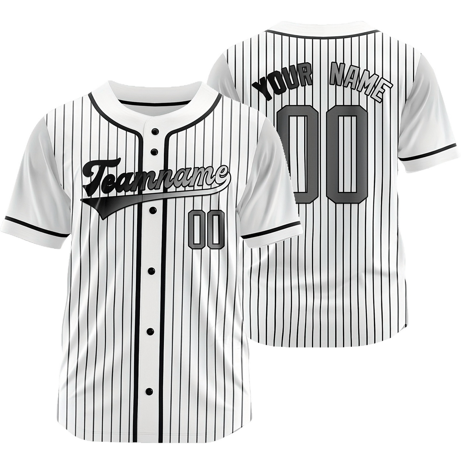 Custom White Black Pinstripe Baseball Jersey Gradient Shirt