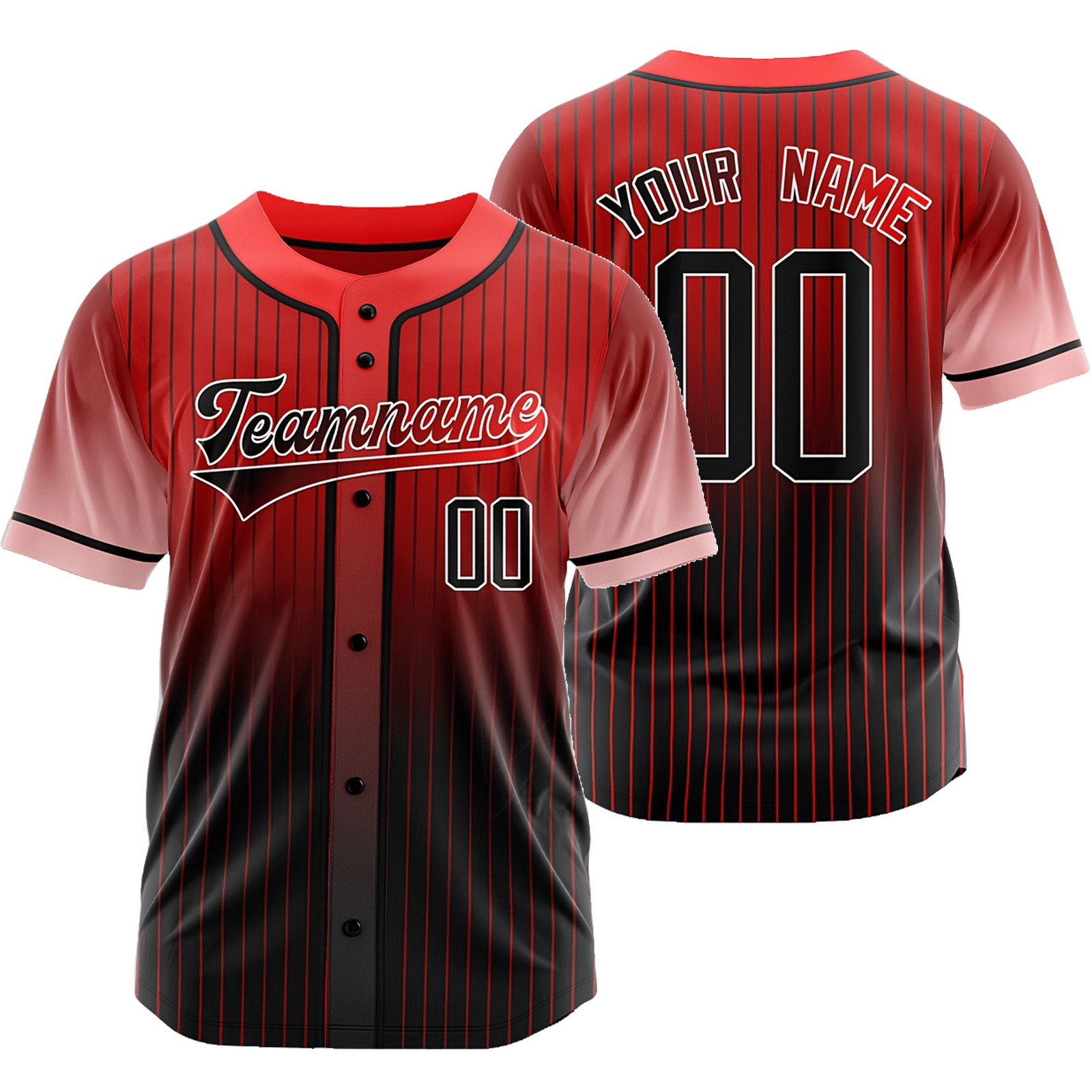 Custom Red Black Pinstripe Baseball Jersey Gradient Shirt