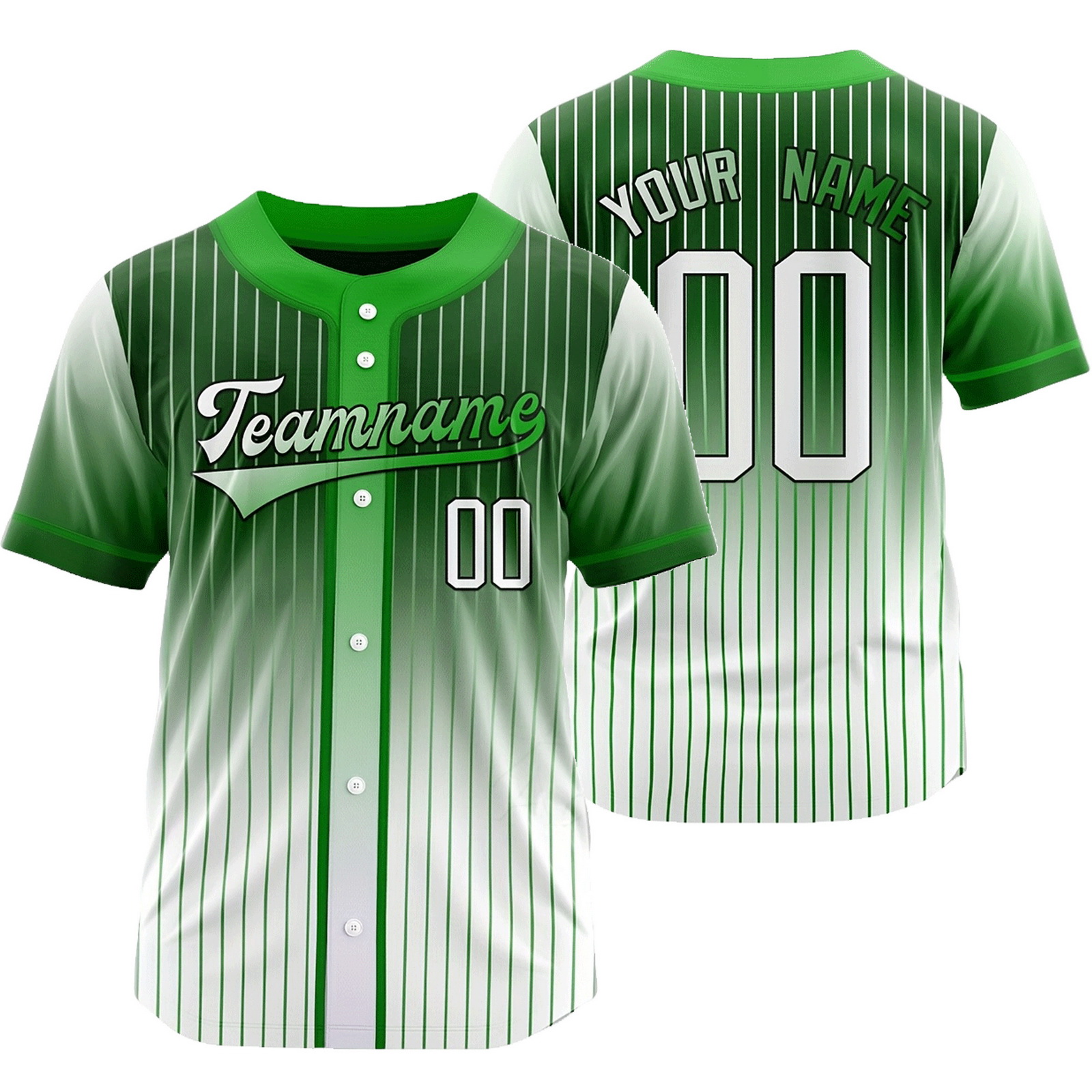 Custom Green White Pinstripe Baseball Jersey Gradient Shirt