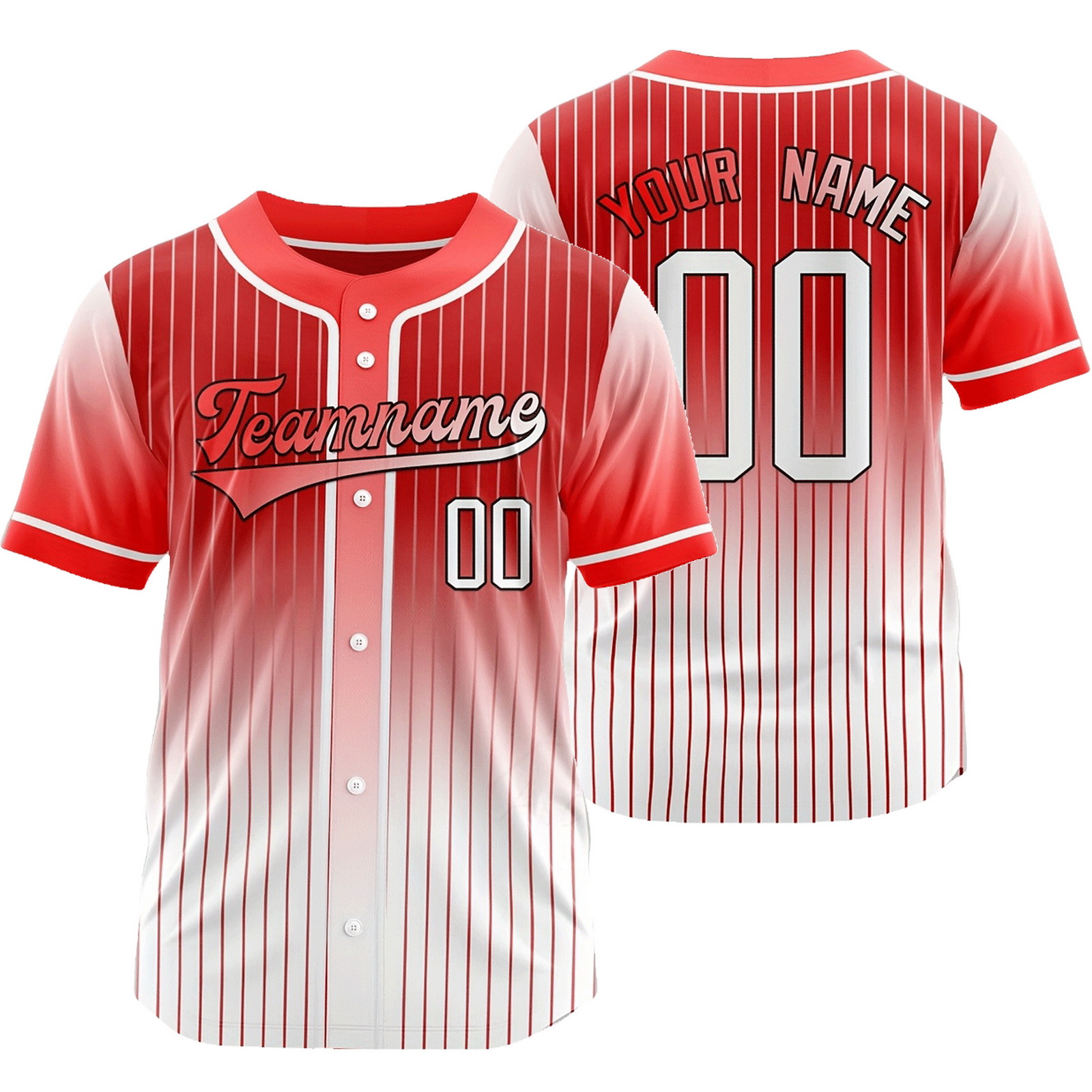Custom Red White Pinstripe Baseball Jersey Gradient Shirt