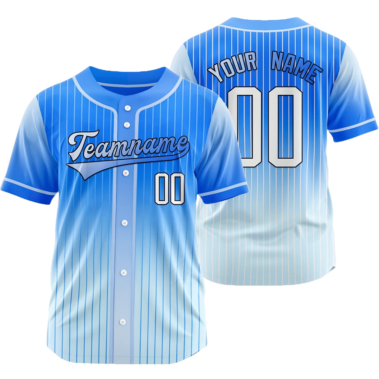 Custom Blue White Pinstripe Baseball Jersey Gradient Shirt