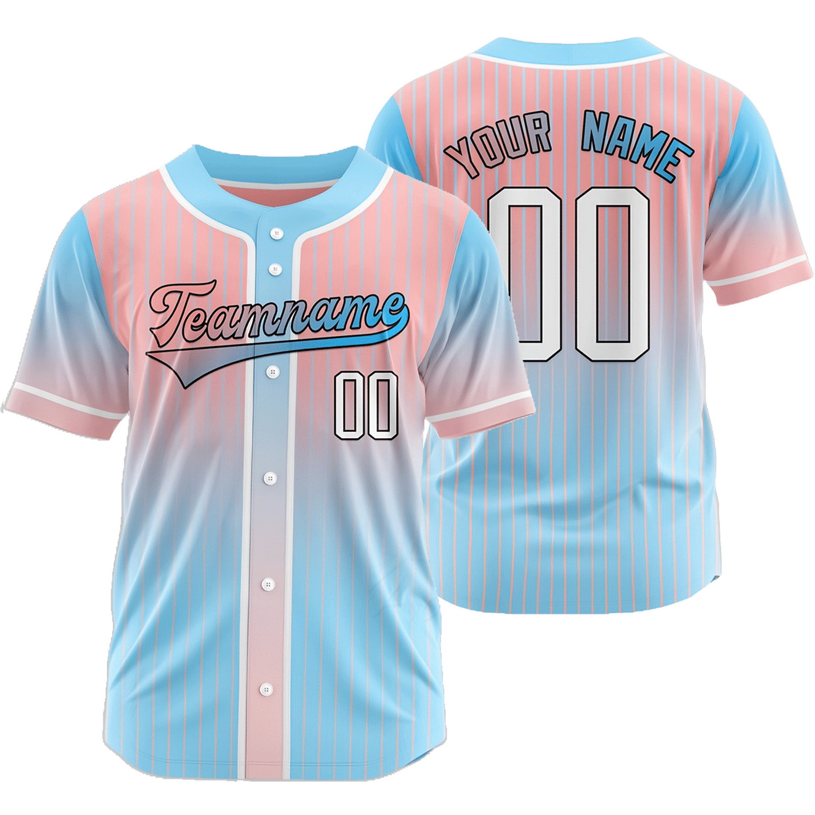 Custom Pink Blue Pinstripe Baseball Jersey Gradient Shirt