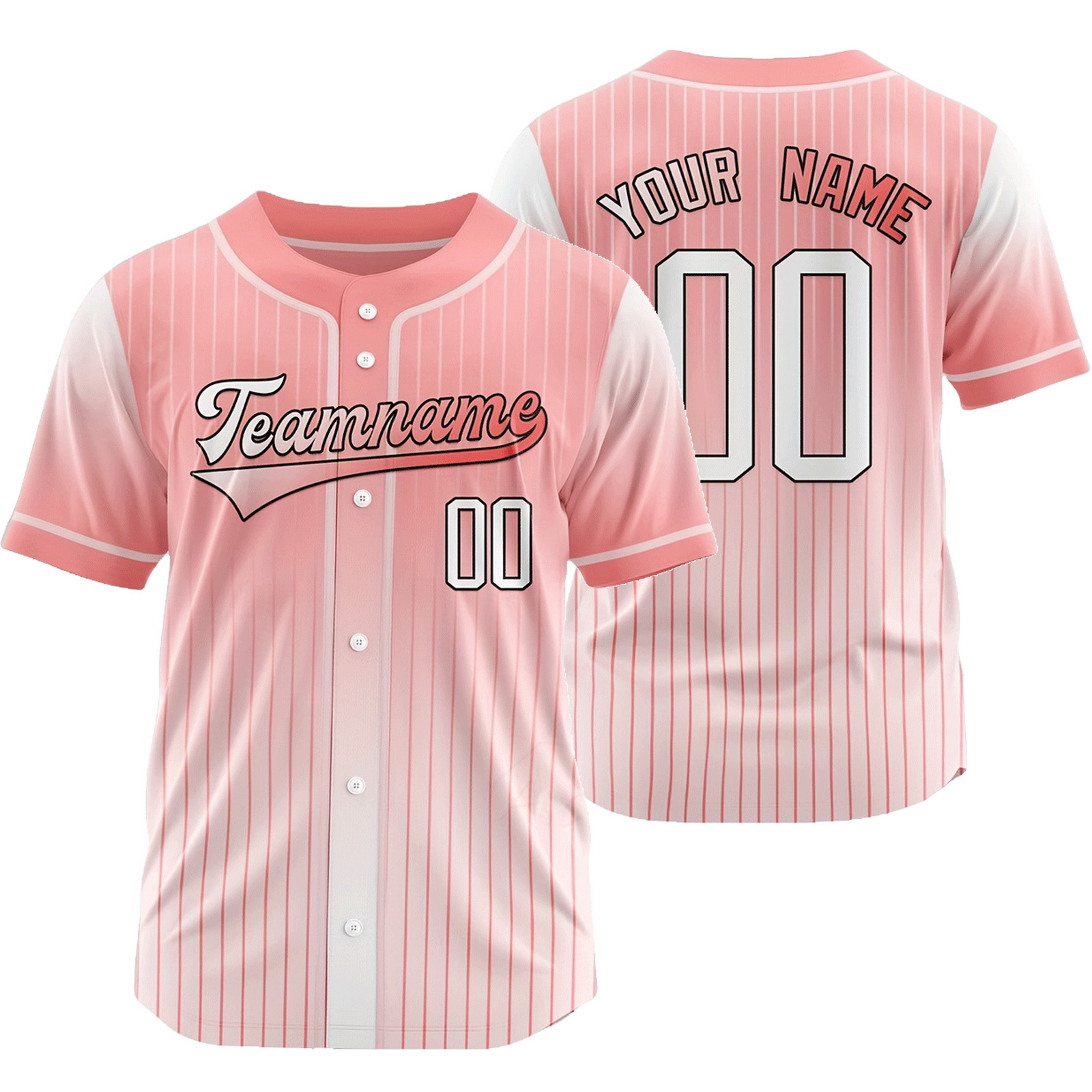 Custom Pink White Pinstripe Baseball Jersey Gradient Shirt