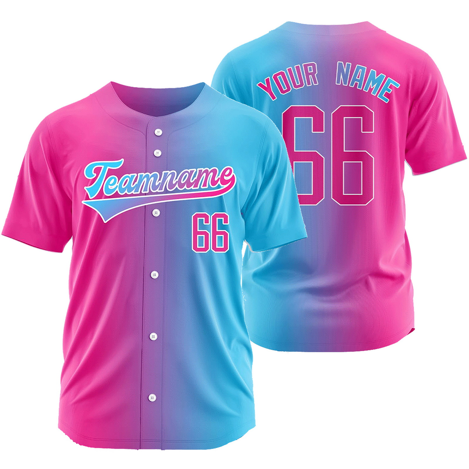 Custom Pink Blue Gradient Jersey Mesh Softball Shirt