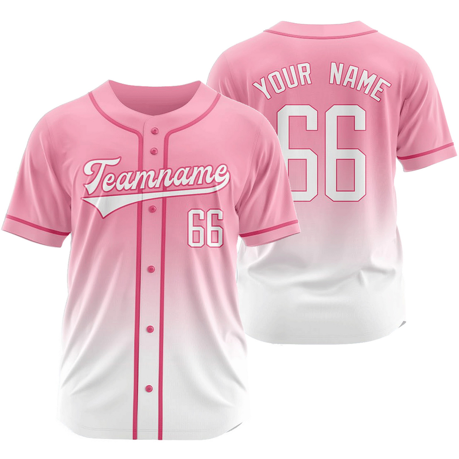 Custom Pink White Gradient Jersey Mesh Softball Shirt