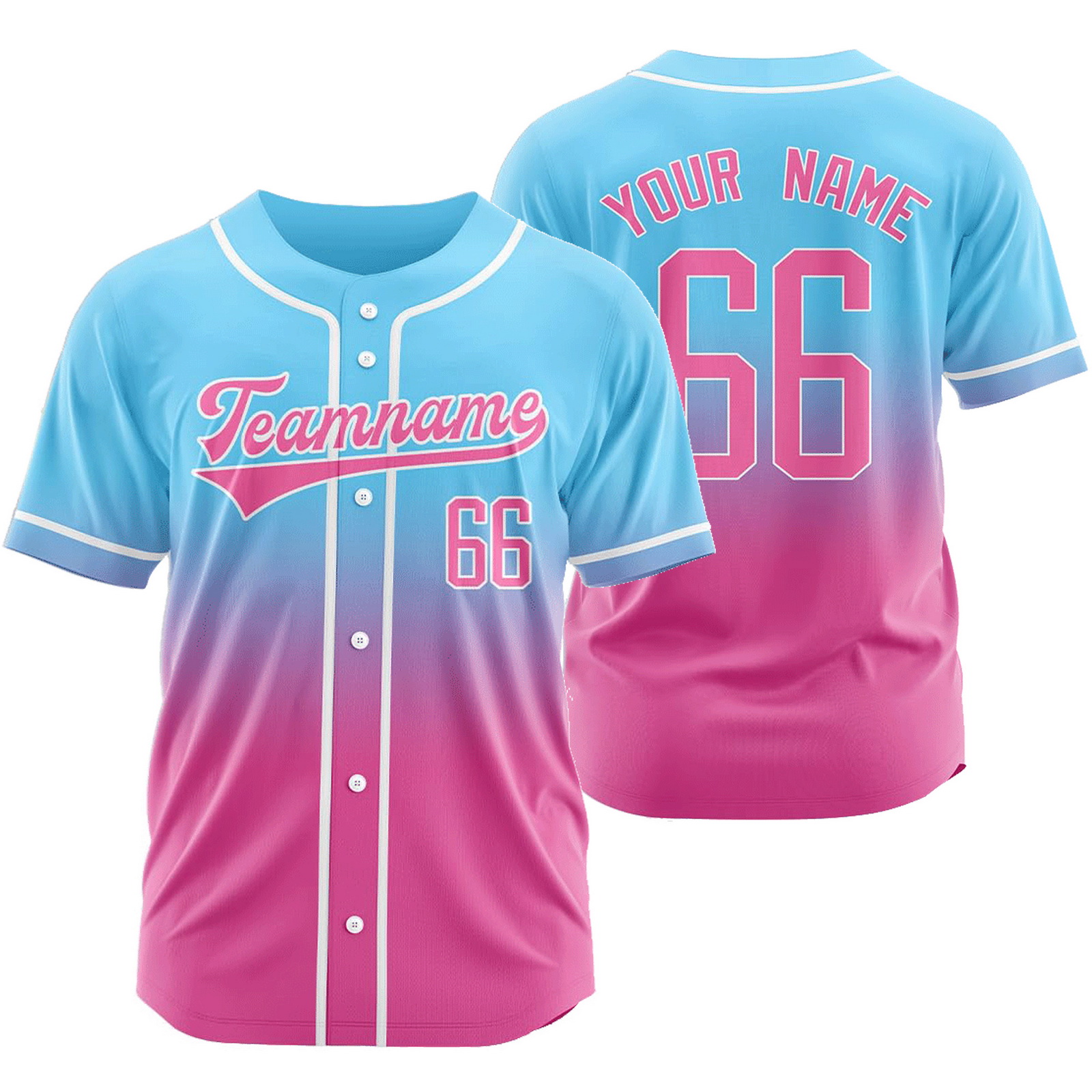 Custom Blue Pink Gradient Jersey Mesh Softball Shirt