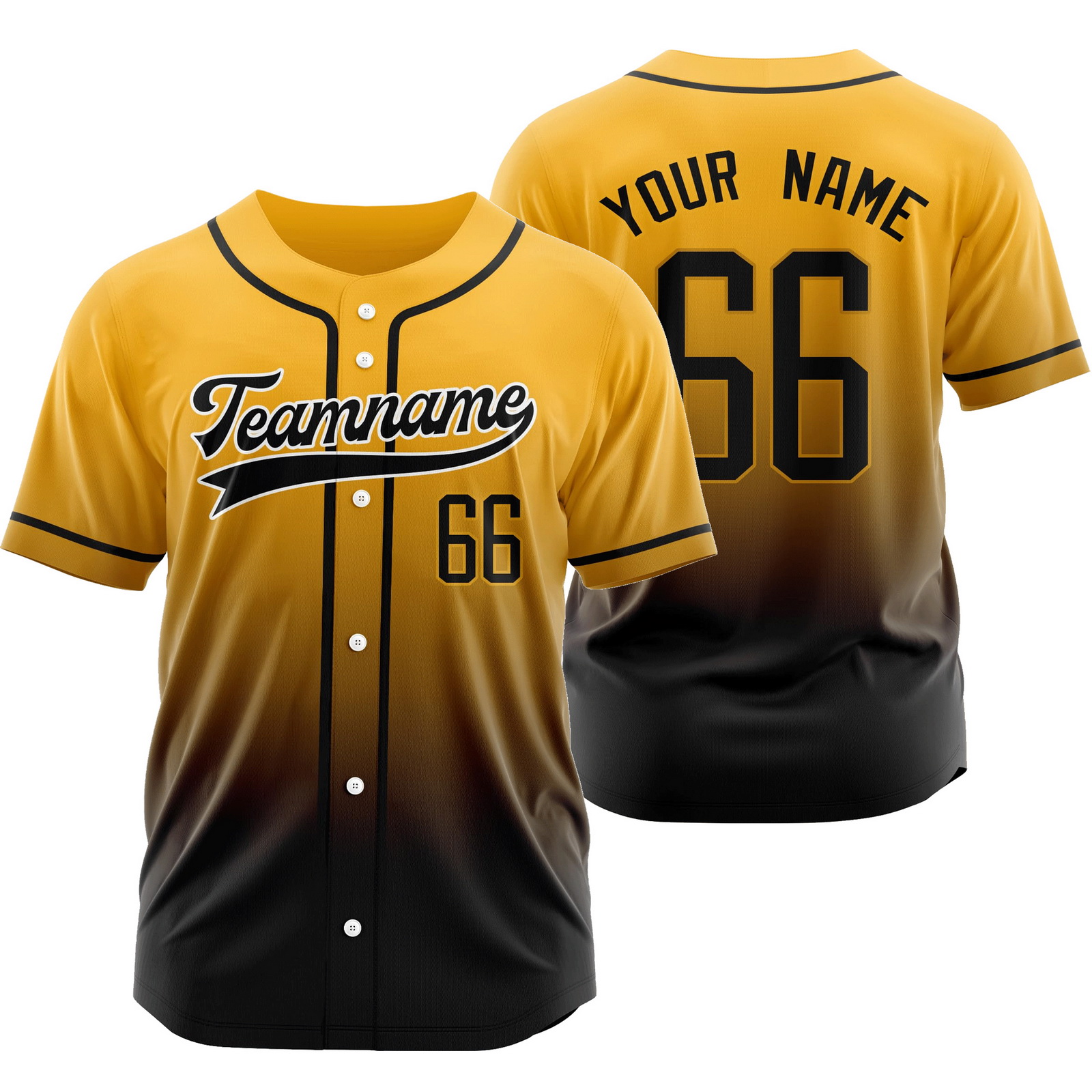 Custom Gold Black Fashion Gradient Jersey Mesh Softball Shirt