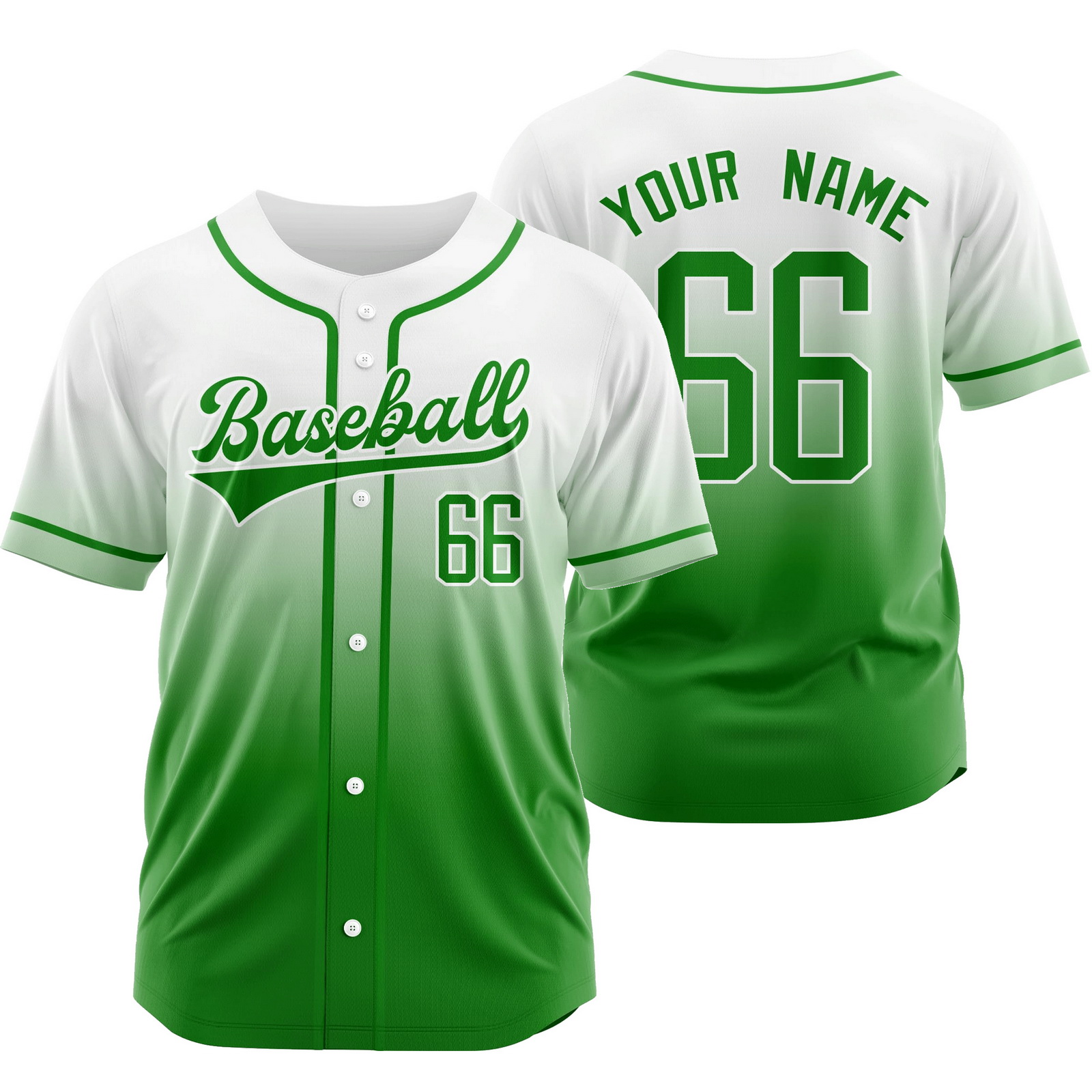 Custom White Green Gradient Jersey Mesh Softball Shirt