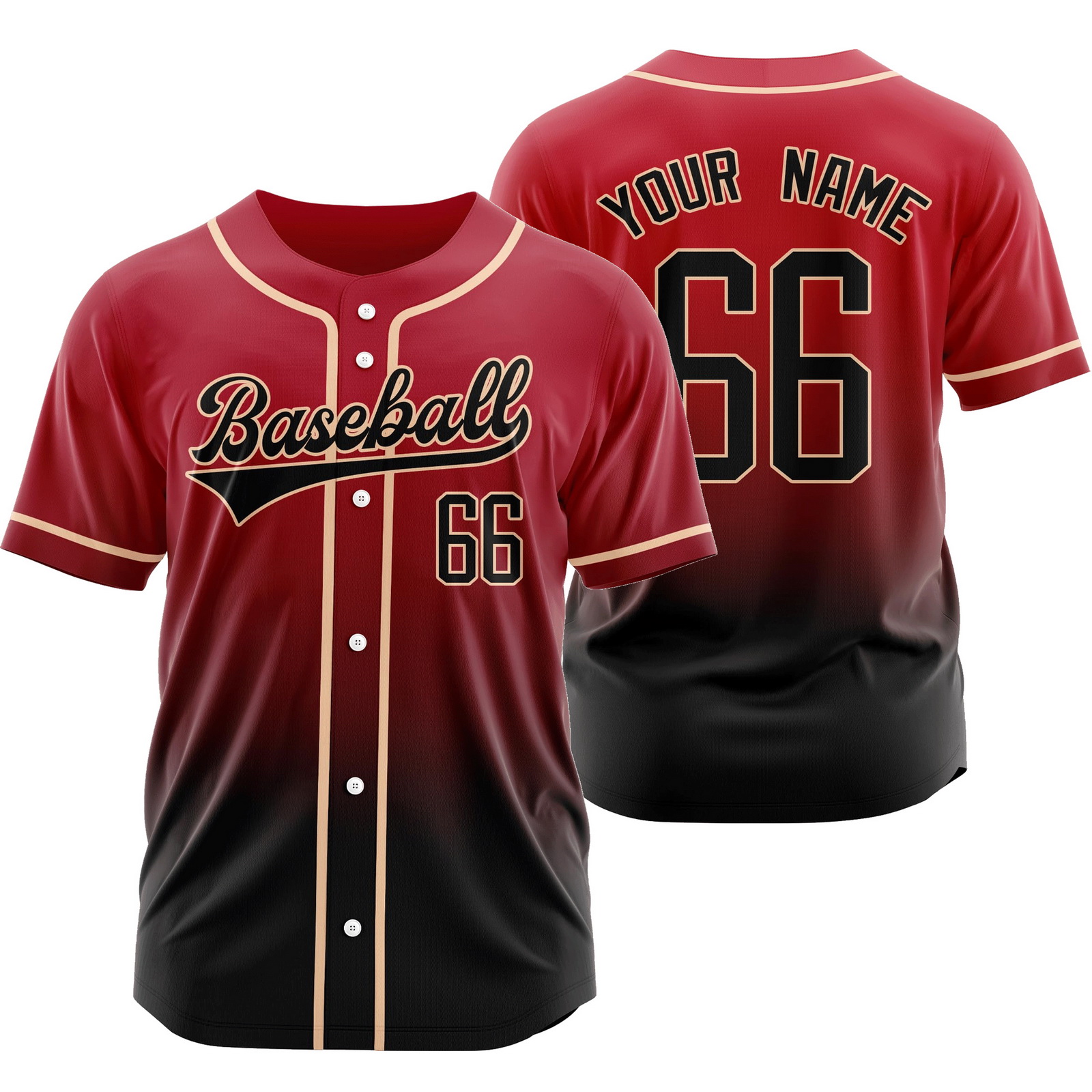 Custom Red Black V-Neck Gradient Jersey Mesh Softball Shirt