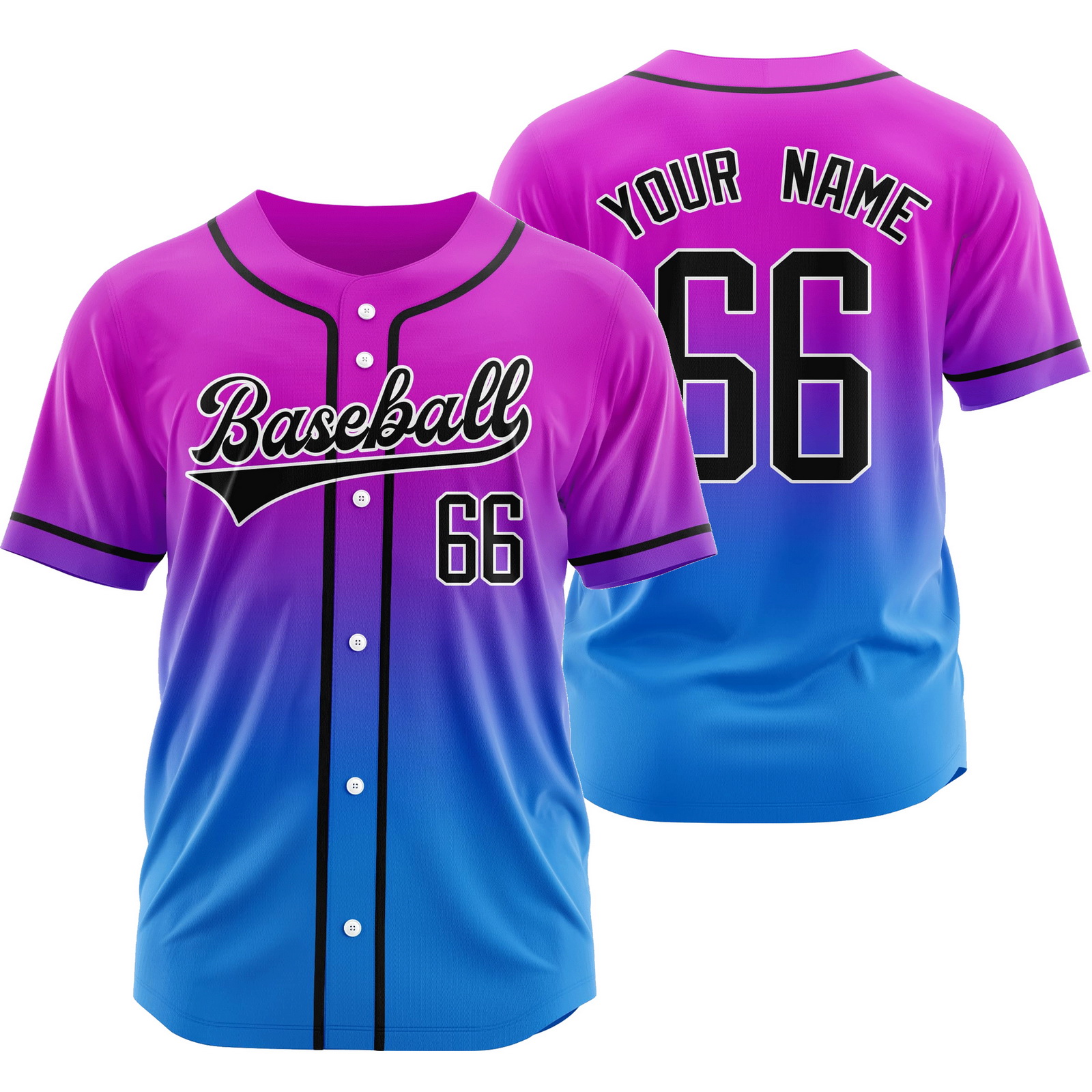 Custom Purple Blue Gradient Jersey Mesh Softball Shirt
