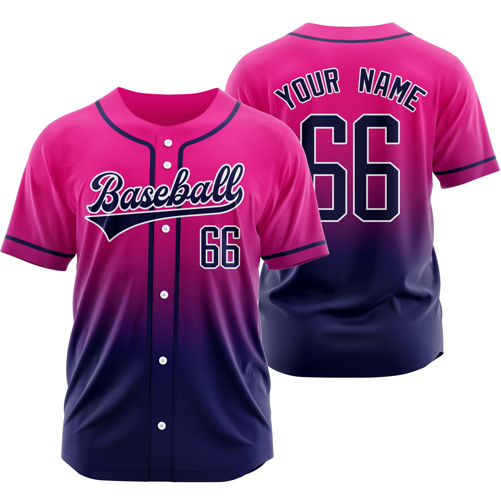Custom Pink Navy Gradient Jersey Mesh Softball Shirt