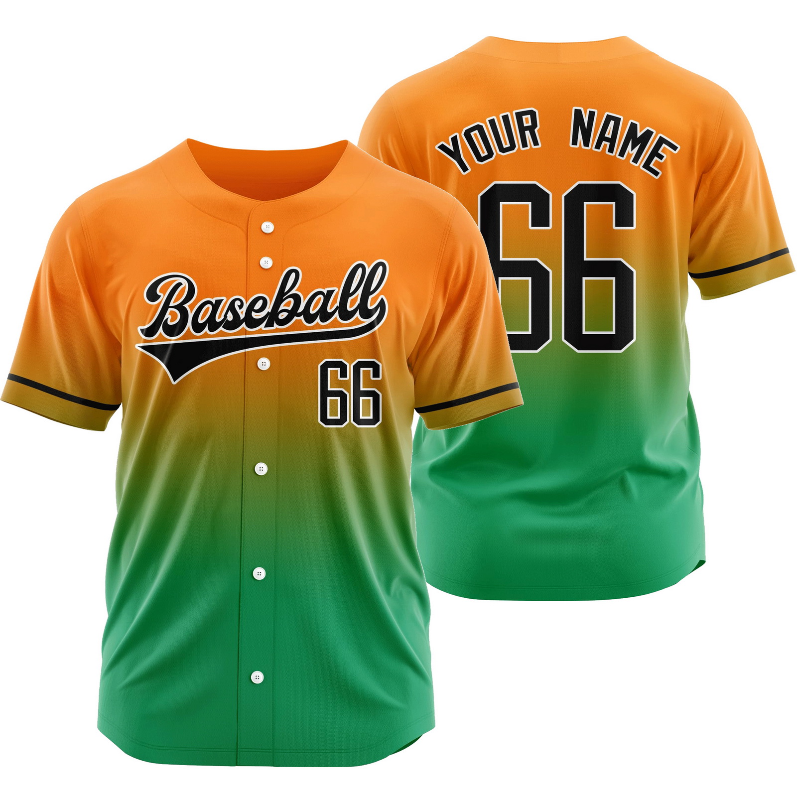 Custom Orange Green Gradient Jersey Mesh Softball Shirt