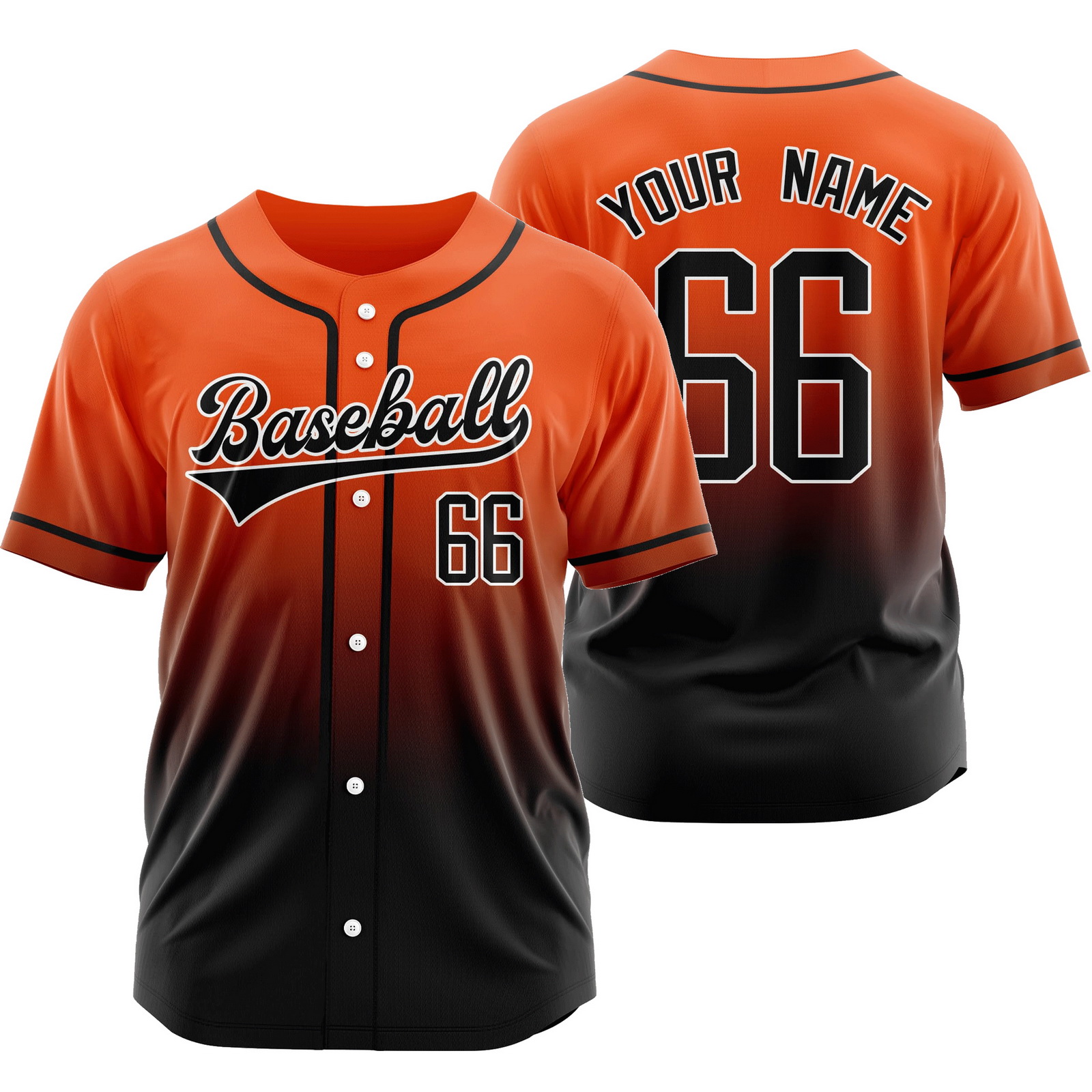 Custom Orange Black Gradient Jersey Mesh Softball Shirt