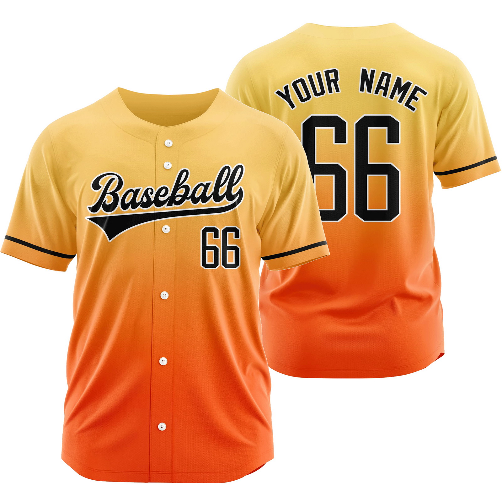 Custom Yellow Orange Gradient Jersey Mesh Softball Shirt