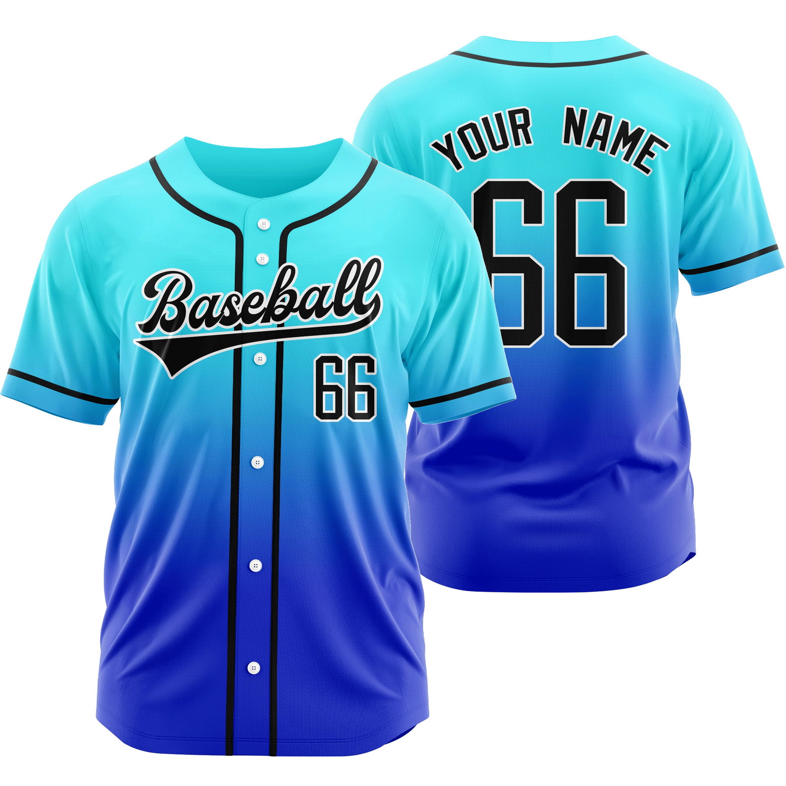 Custom Teal Blue Gradient Jersey Mesh Softball Shirt