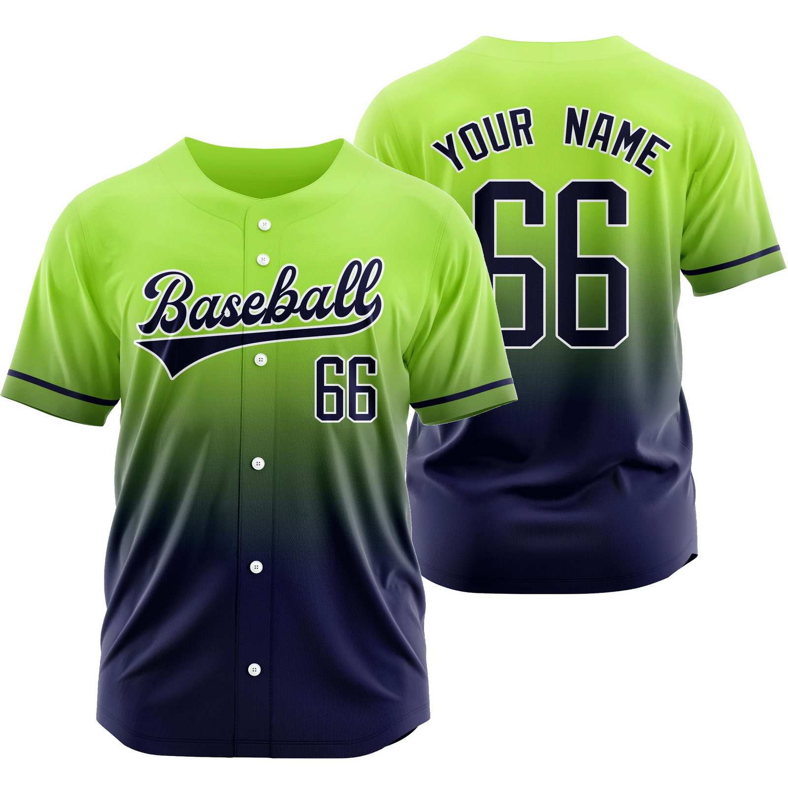 Custom Green Navy Gradient Jersey Mesh Softball Shirt