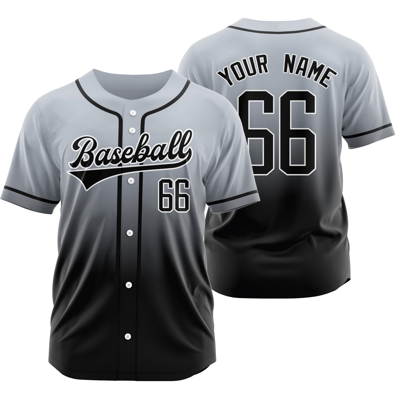 Custom Grey Black Gradient Jersey Mesh Softball Shirt