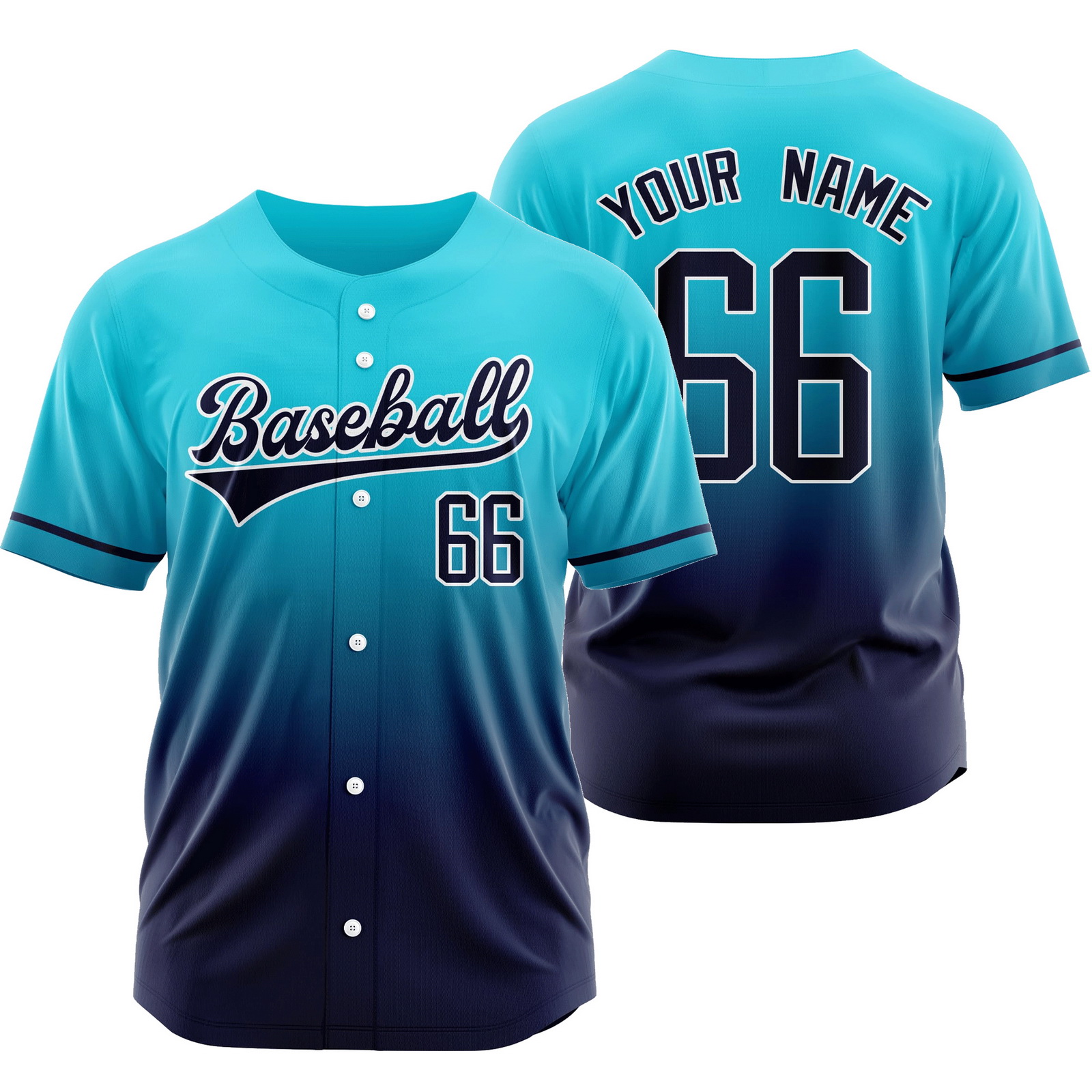 Custom Blue Navy Gradient Jersey Mesh Softball Shirt