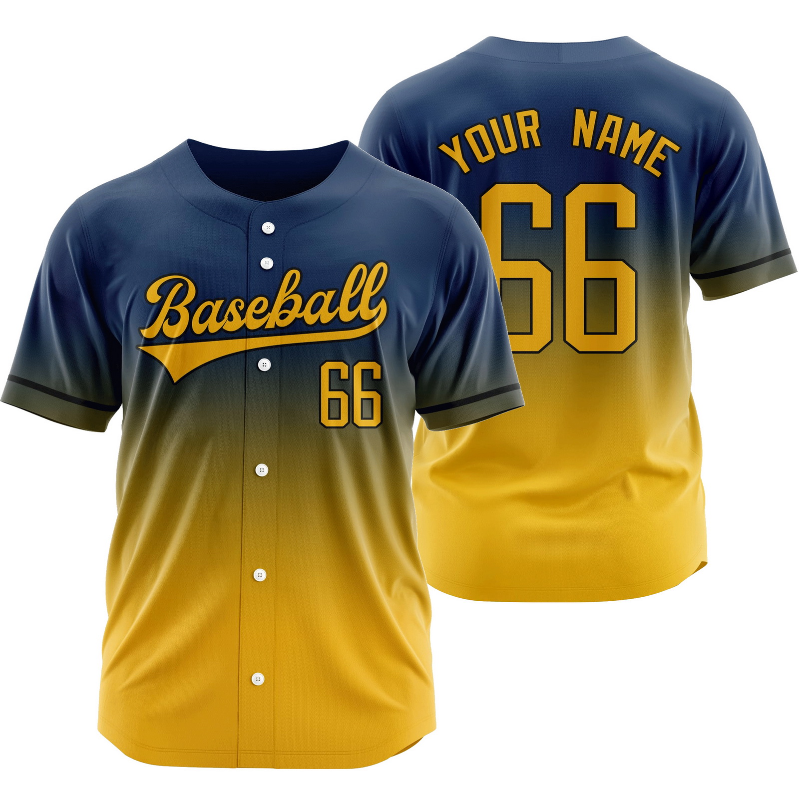 Custom Blue Yellow Polyester Gradient Jersey Mesh Softball Shirt