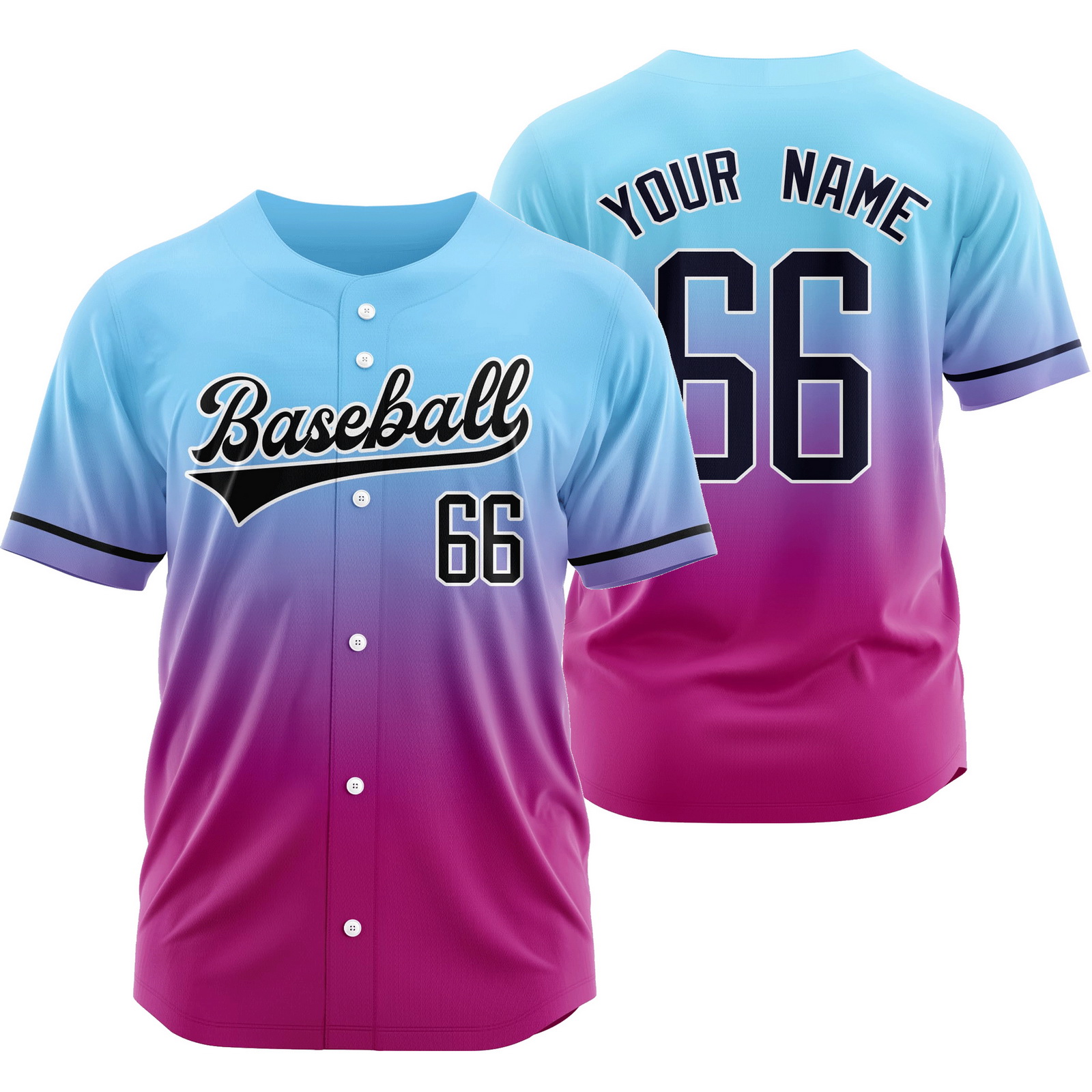 Custom Blue Pink Outdoor Gradient Jersey Mesh Softball Shirt