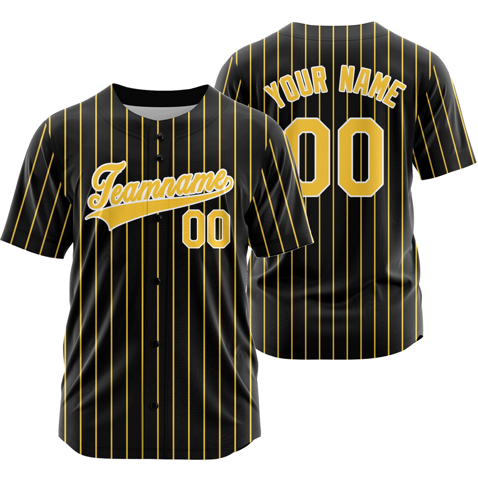 Custom Black Gold Full Button Striped Baseball Jersey Softball Shirt