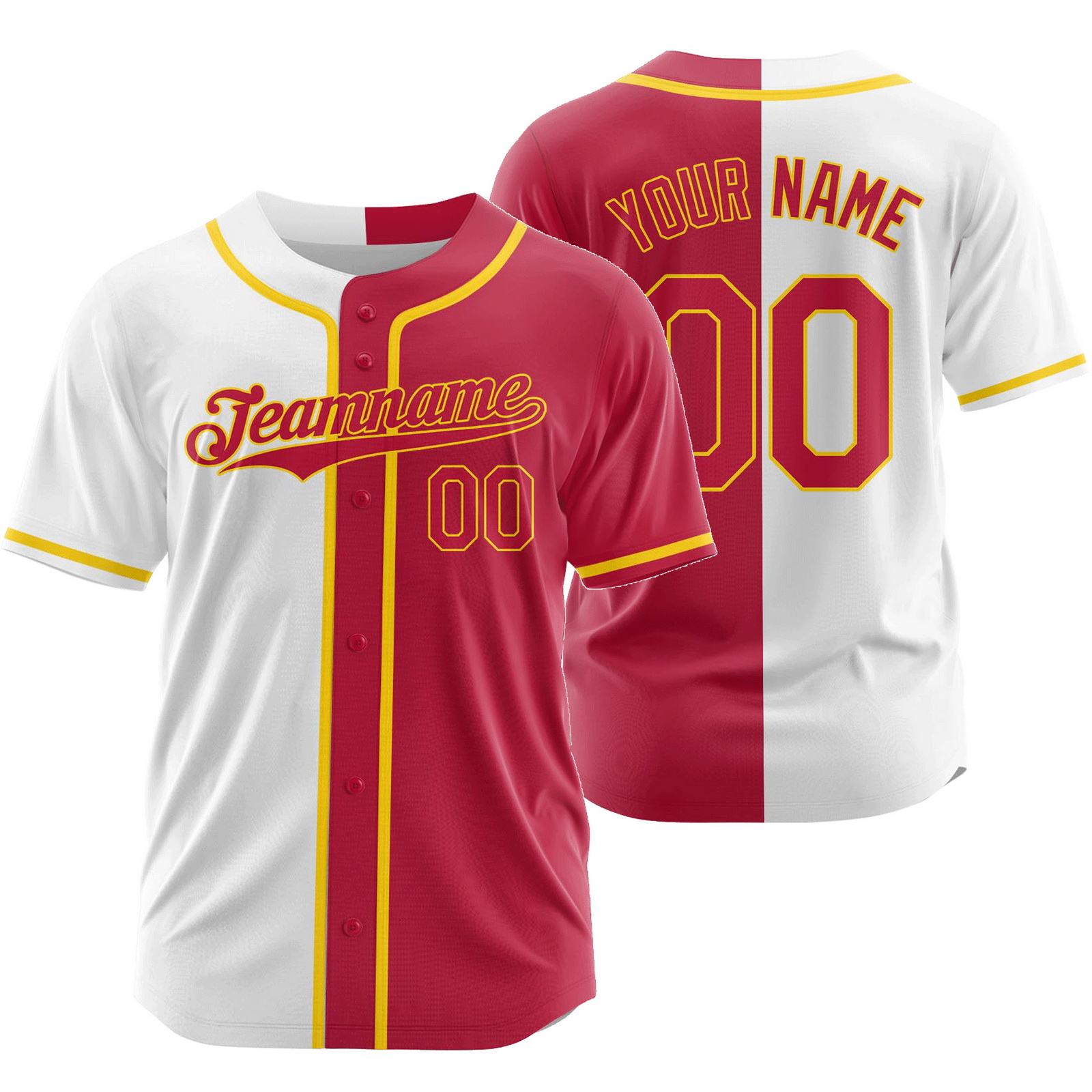 Custom White Red V-Neck Split Baseball Jersey Half and Half Shirt