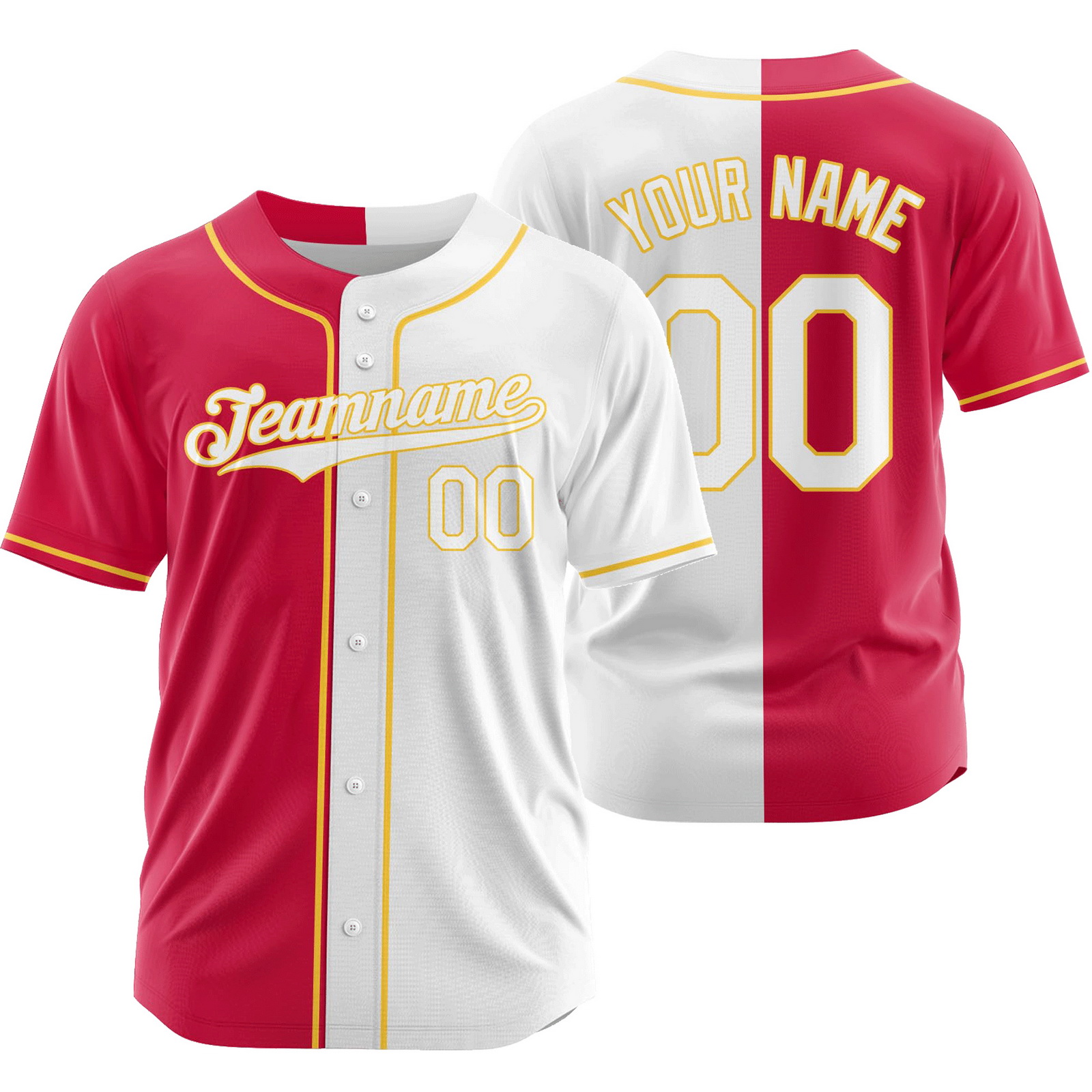 Custom White Red Fashion Split Baseball Jersey Half and Half Shirt