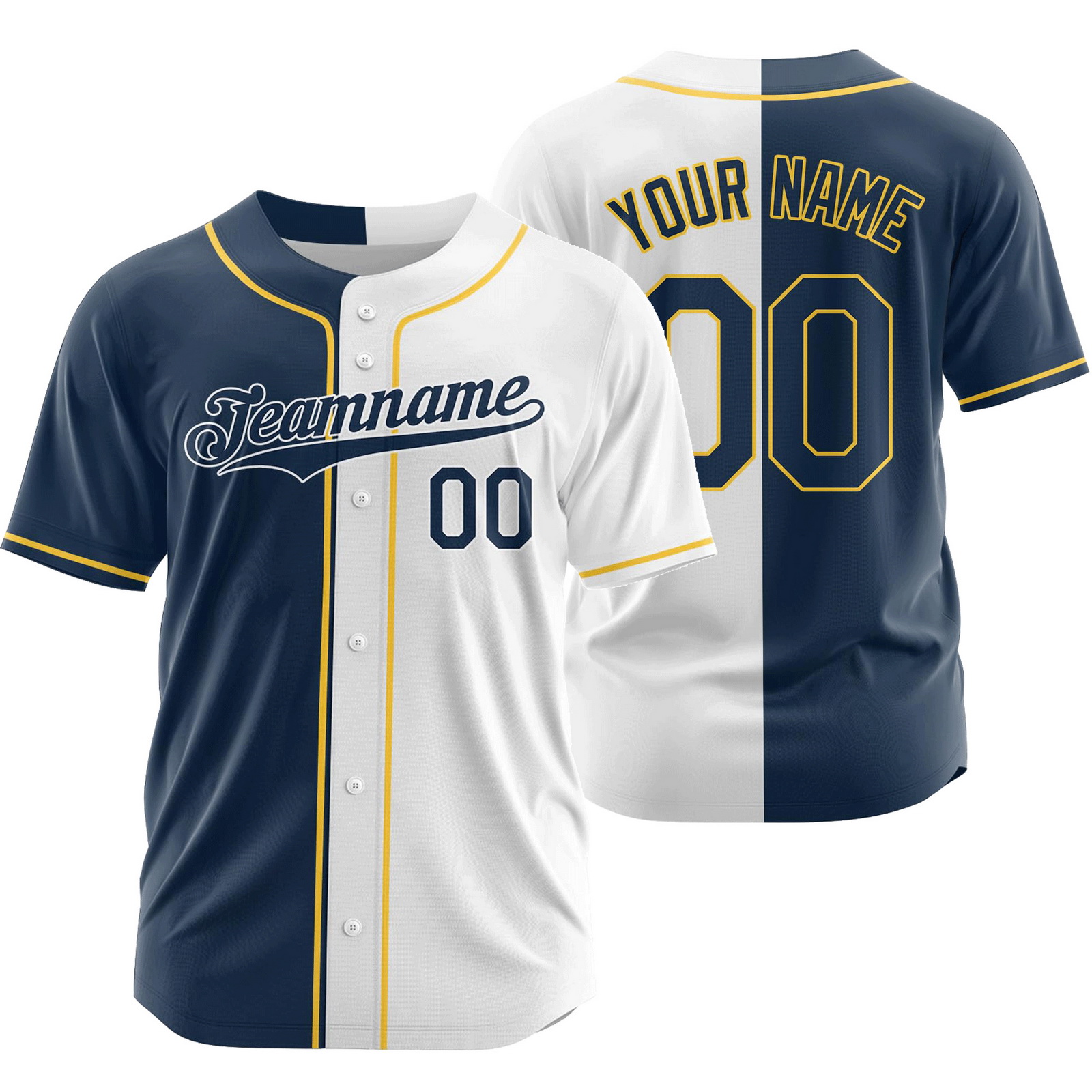 Custom White Gray Tuesday Split Baseball Jersey Half and Half Shirt