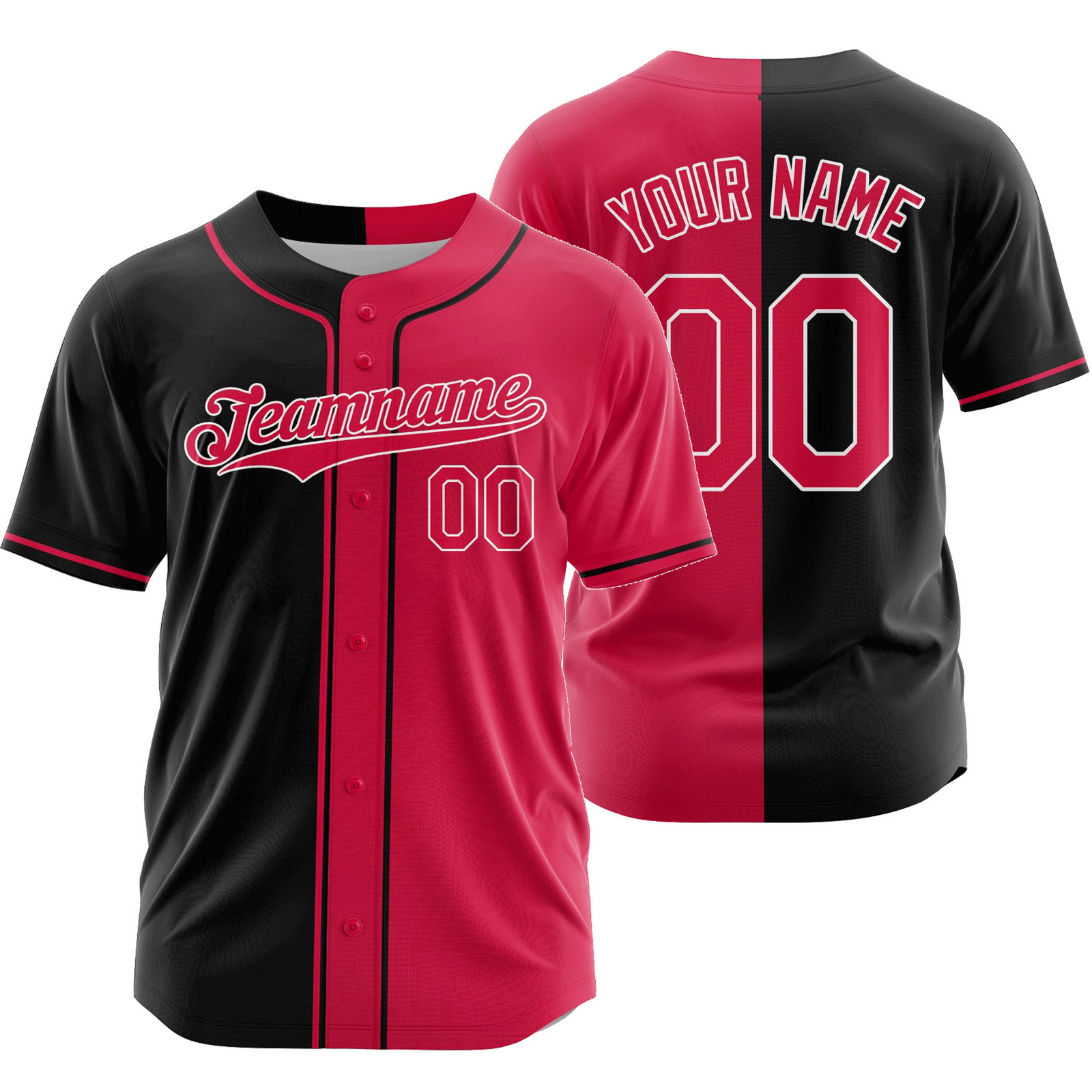 Custom Red Black Polyester Split Baseball Jersey Half and Half Shirt