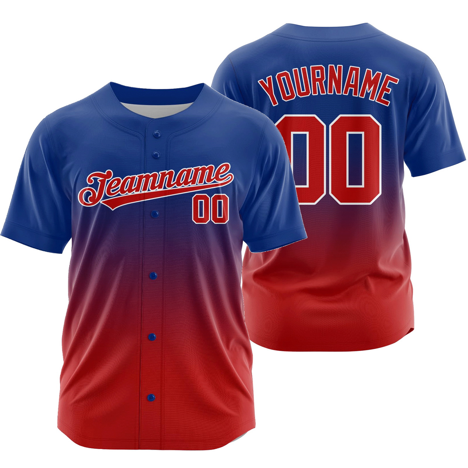 Custom Blue Red Full Button Gradient Baseball Jersey Shirt