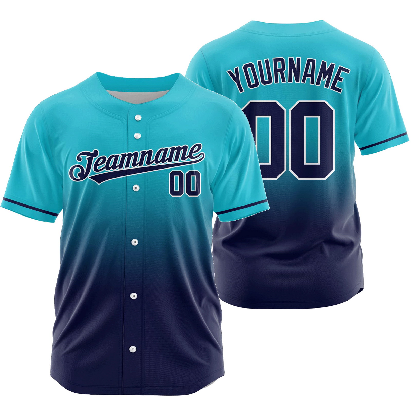 Custom Teal Blue Gradient Baseball Jersey Authentic Shirt