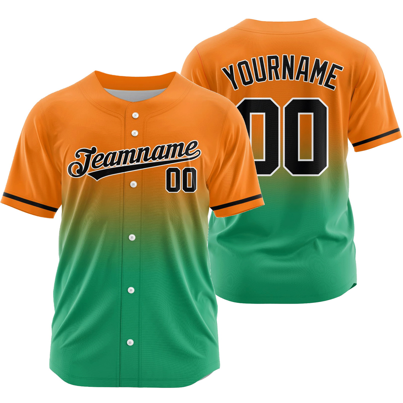 Custom Orange Green Gradient Baseball Jersey Authentic Shirt