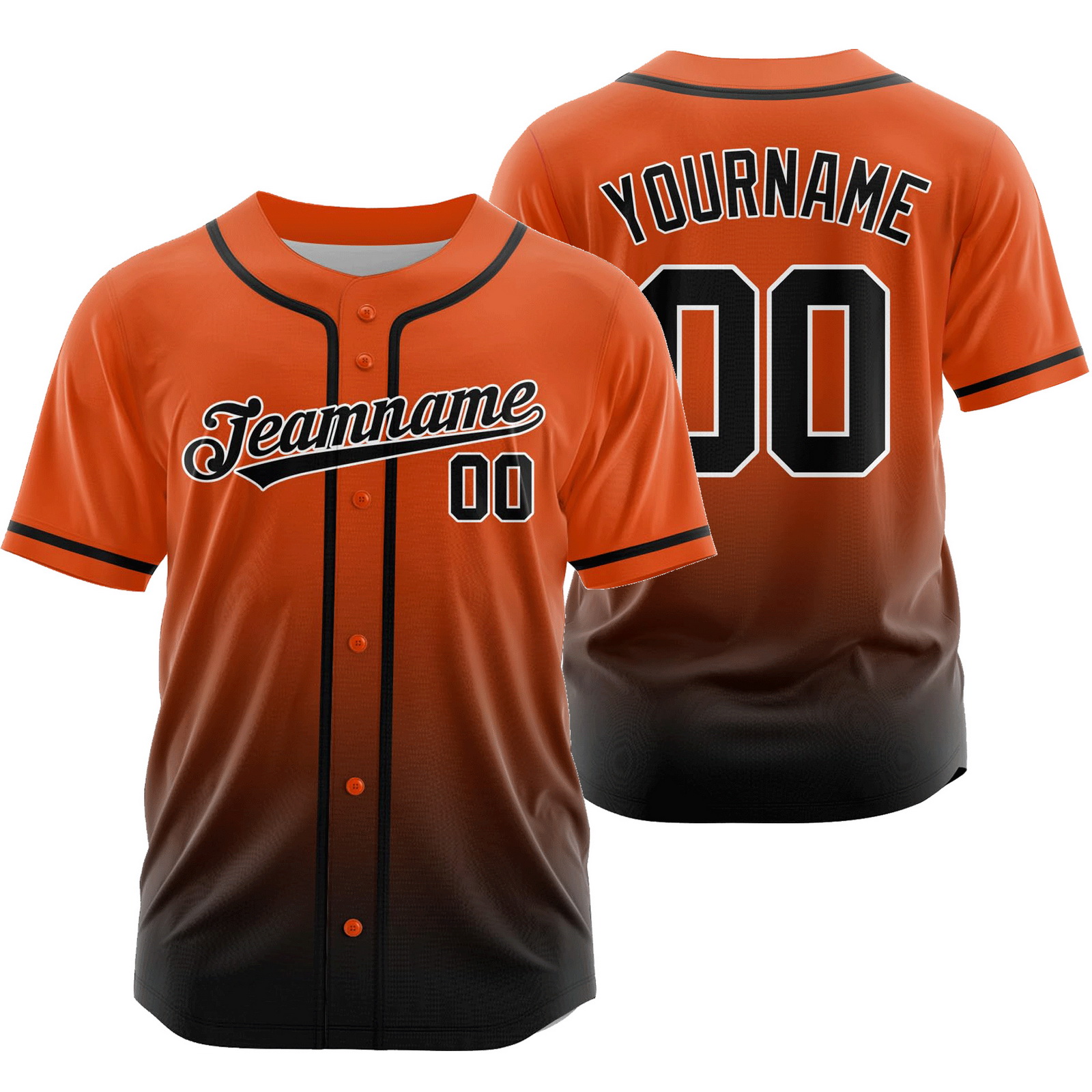Custom Orange Black Gradient Baseball Jersey Authentic Shirt