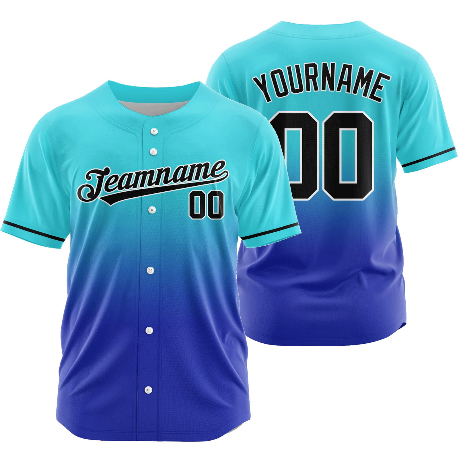 Custom Teal Blue V-Neck Gradient Baseball Jersey Shirt