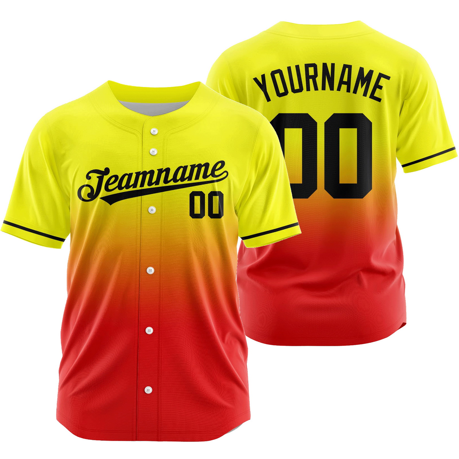 Custom Yellow Red Gradient Baseball Jersey Authentic Shirt