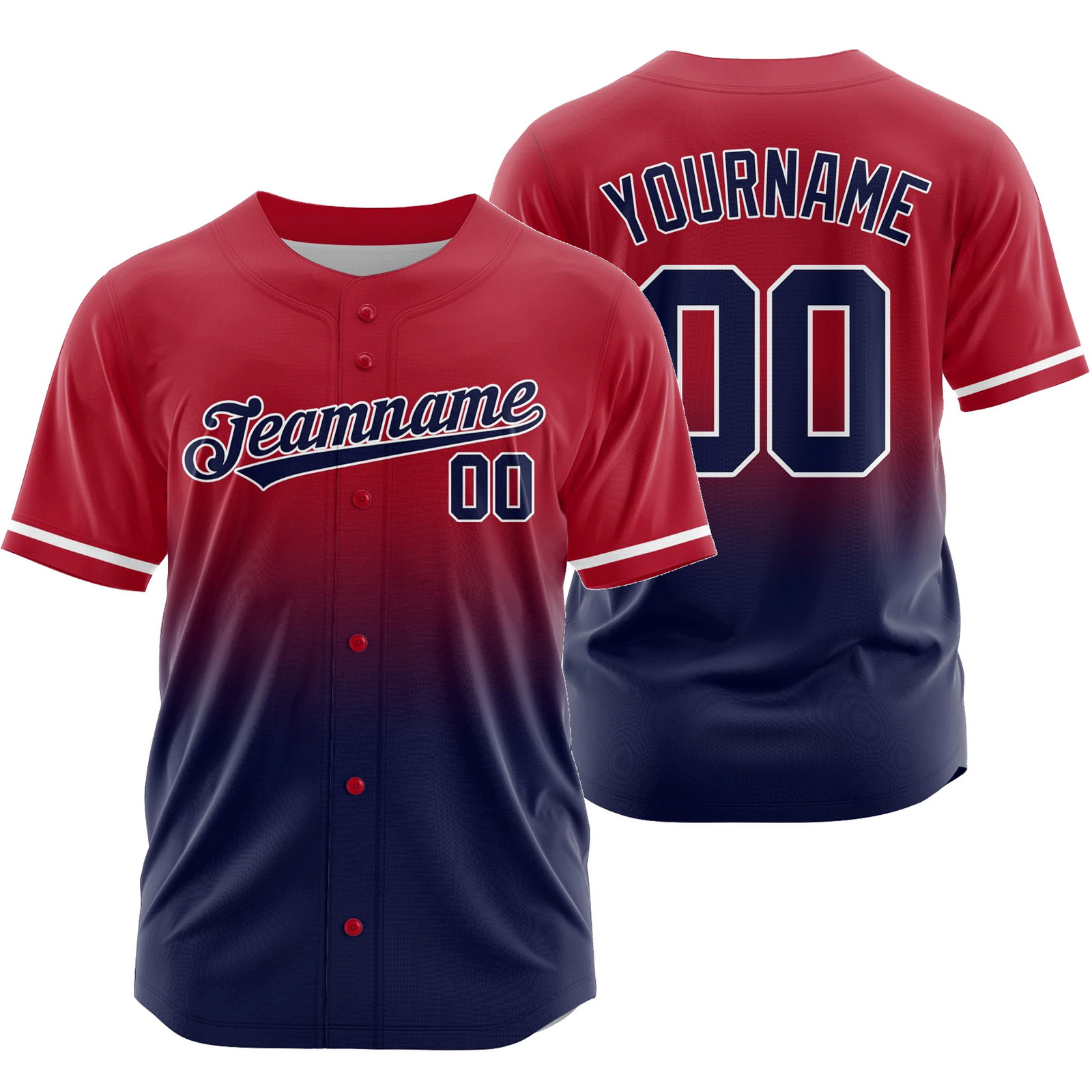 Custom Red Navy Polyester Gradient Baseball Jersey Shirt