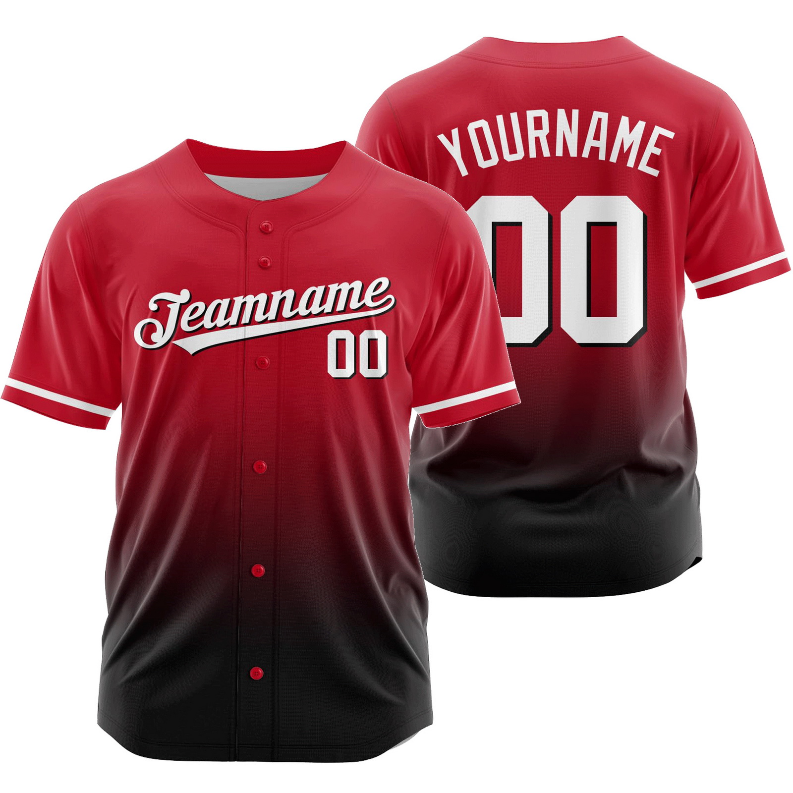 Custom Red Black Gradient Baseball Jersey Authentic Shirt