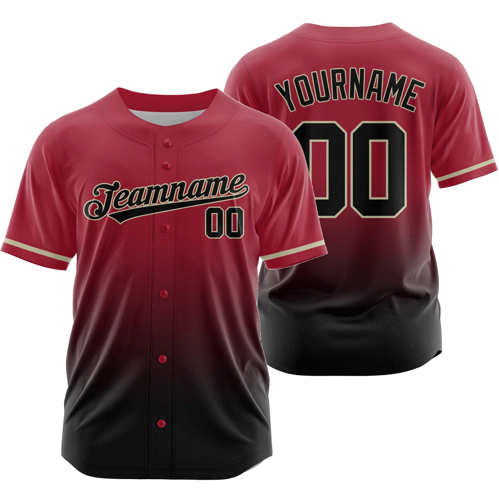 Custom Red Black Breathable Gradient Baseball Jersey Shirt
