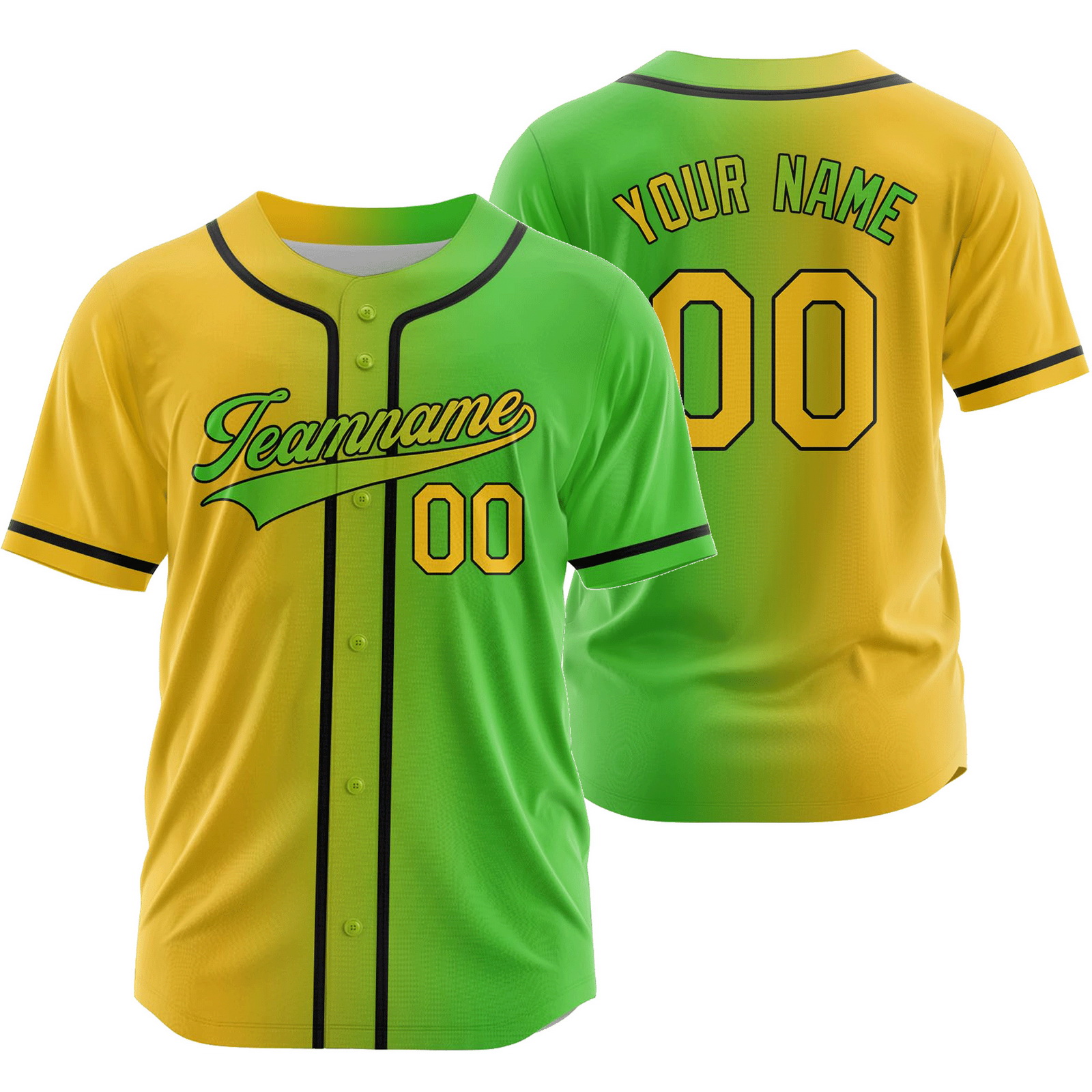 Custom Yellow Green Gradient Baseball Jersey Fashion Shirt