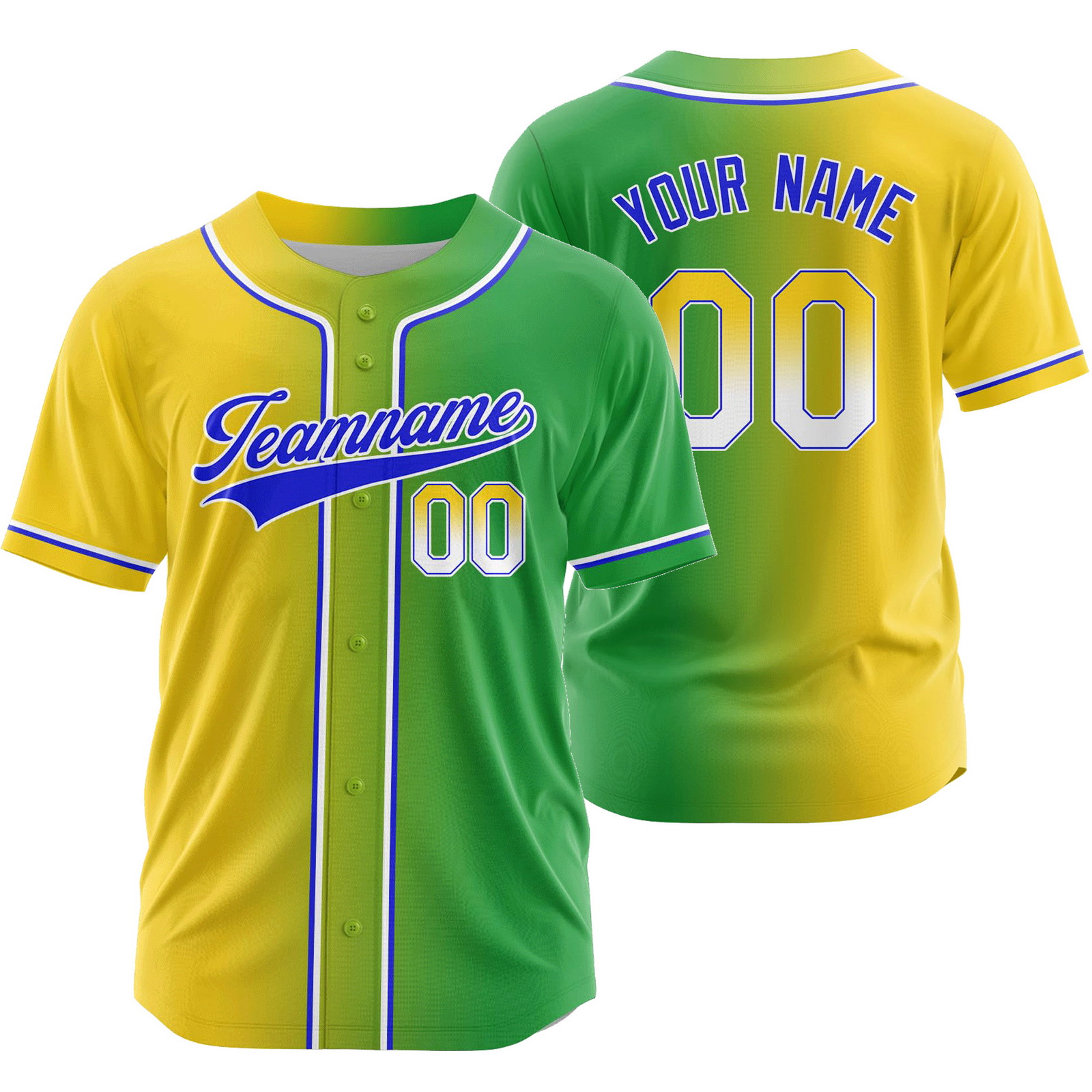 Custom Yellow Green Team Gradient Baseball Jersey Fashion Shirt
