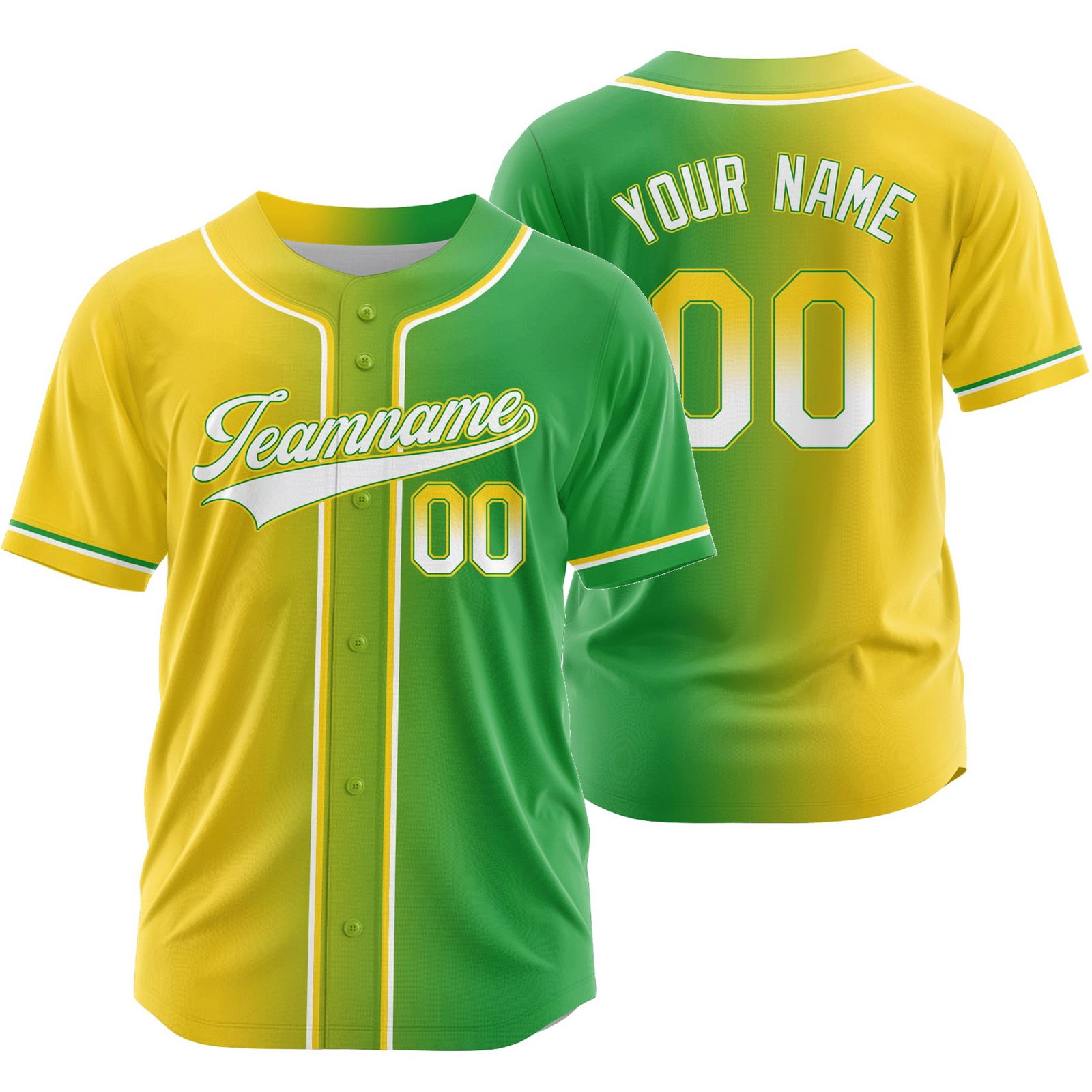 Custom Yellow Green Fans Gradient Baseball Jersey Fashion Shirt